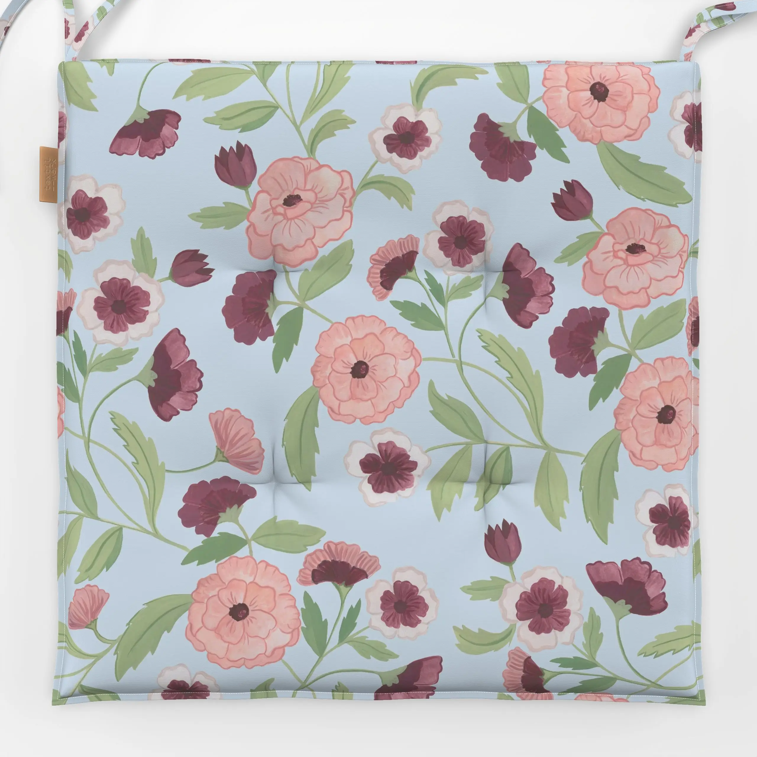 Sitzkissen swedish bloom light blue - Blumen & Florales, Frühling, Sommer - von „Anna Petersen"; Trockenblumen, Kissen, Retr...