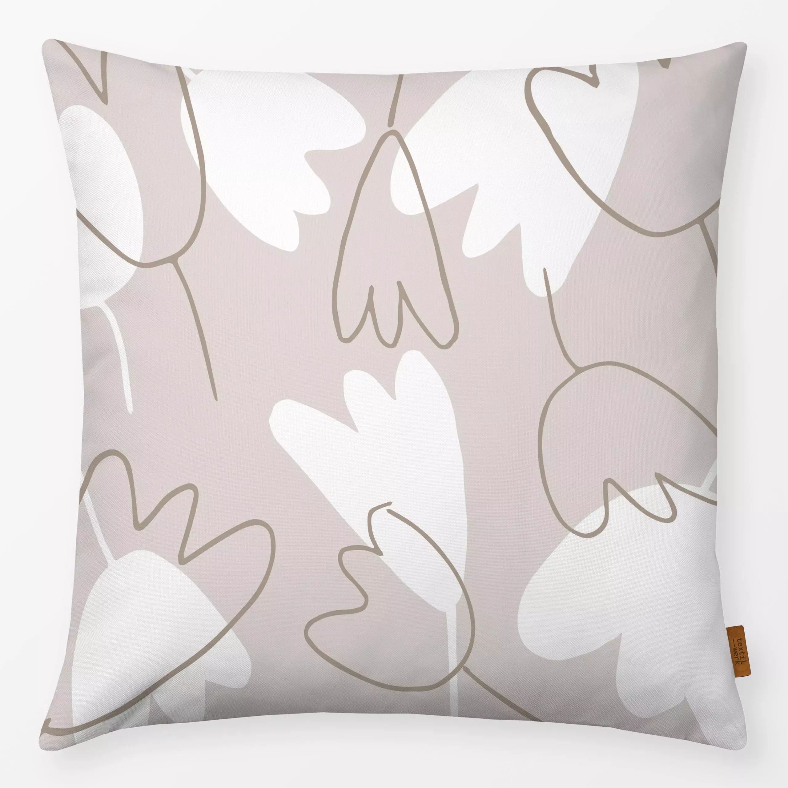 Kissen Tulpen beige - Blumen & Florales - von „Carolin Vonhoff"; Muster, Natur, Blumen, Tulpen, Blüten, beige, floral, braun