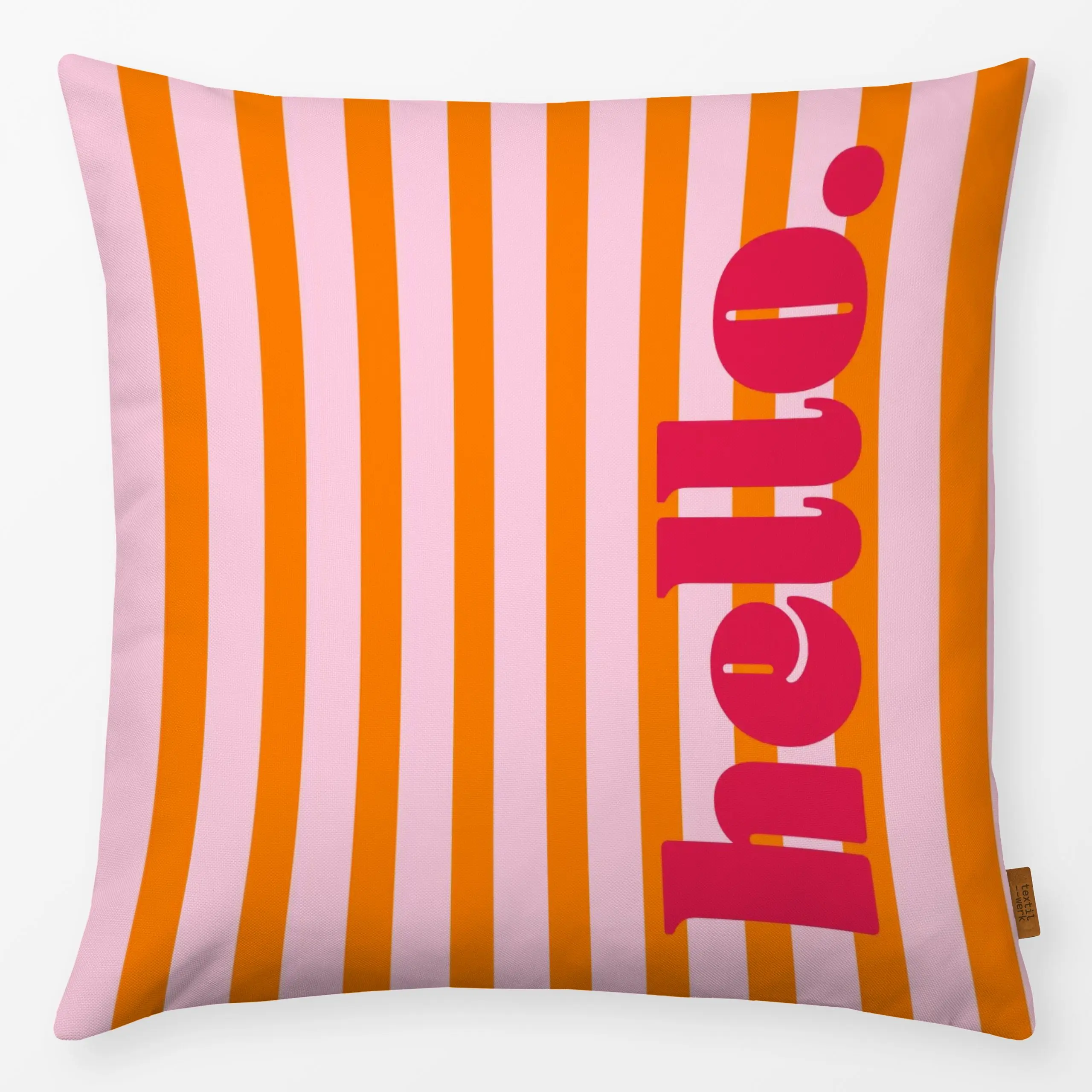 Kissen Stripes-Hello-Orange - Liebe, Romantik & Pride, Sommer, Symbole & Muster - von „Malou Studio"; boho, hippie, Muster, ...