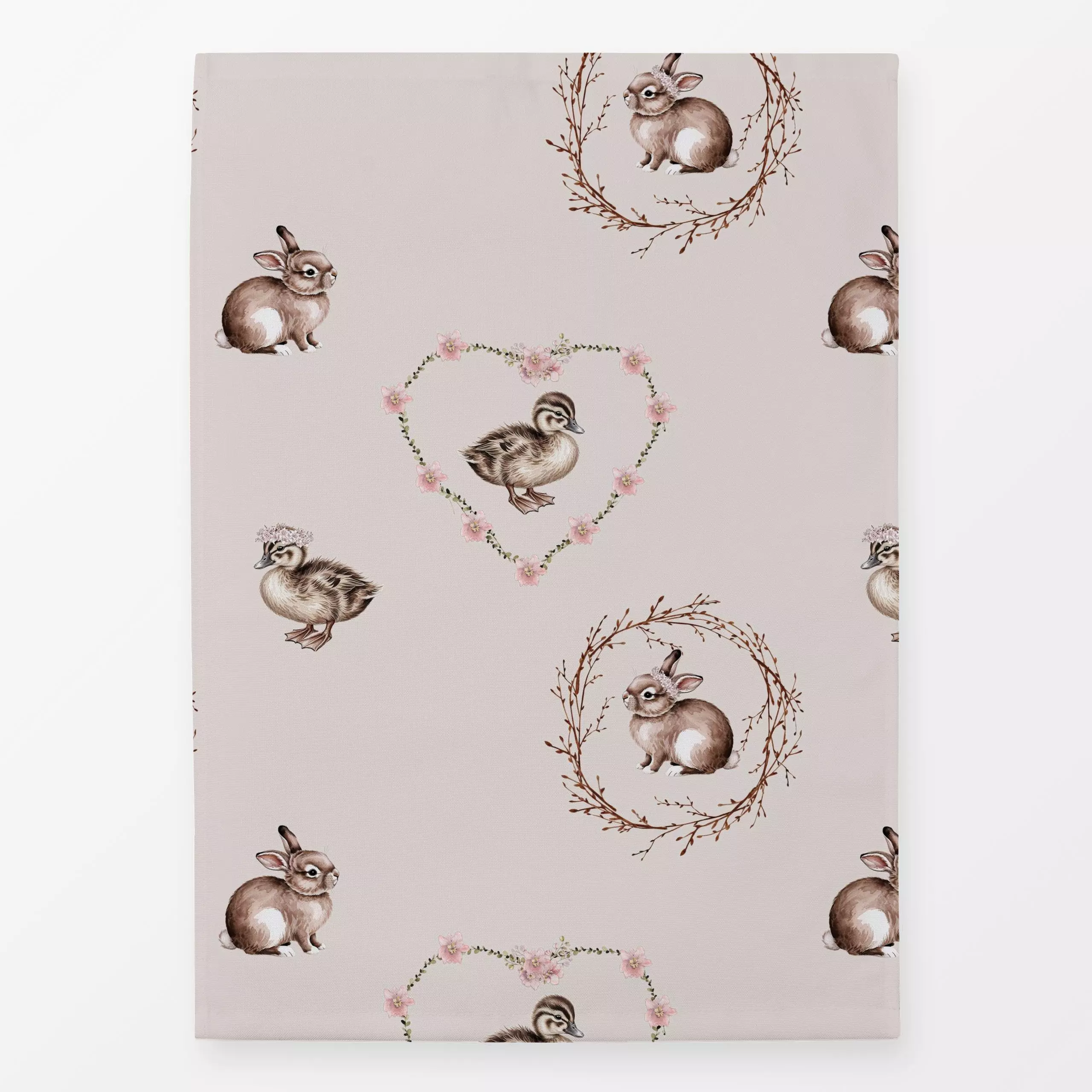 Geschirrtücher Hasen Enten Kranz Beige - Frühling, Kinderzimmer & Motive für Kinder, Tiere - von „Monika Strigel"; rosa, Ent...