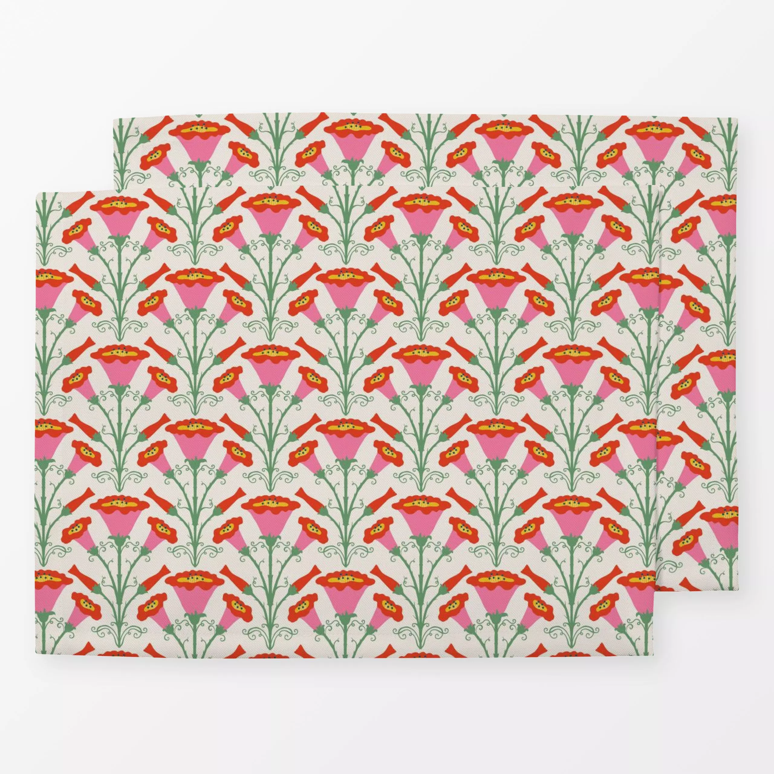 Tischset Art Nouveau Blumen Rosa Grün - Blumen & Florales, Symbole & Muster, Pflanzen & Botanik - von „DEINKI"; Blumen, Farb...