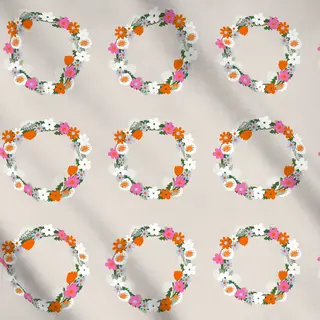 Meterware Wildblumenkranz Beige