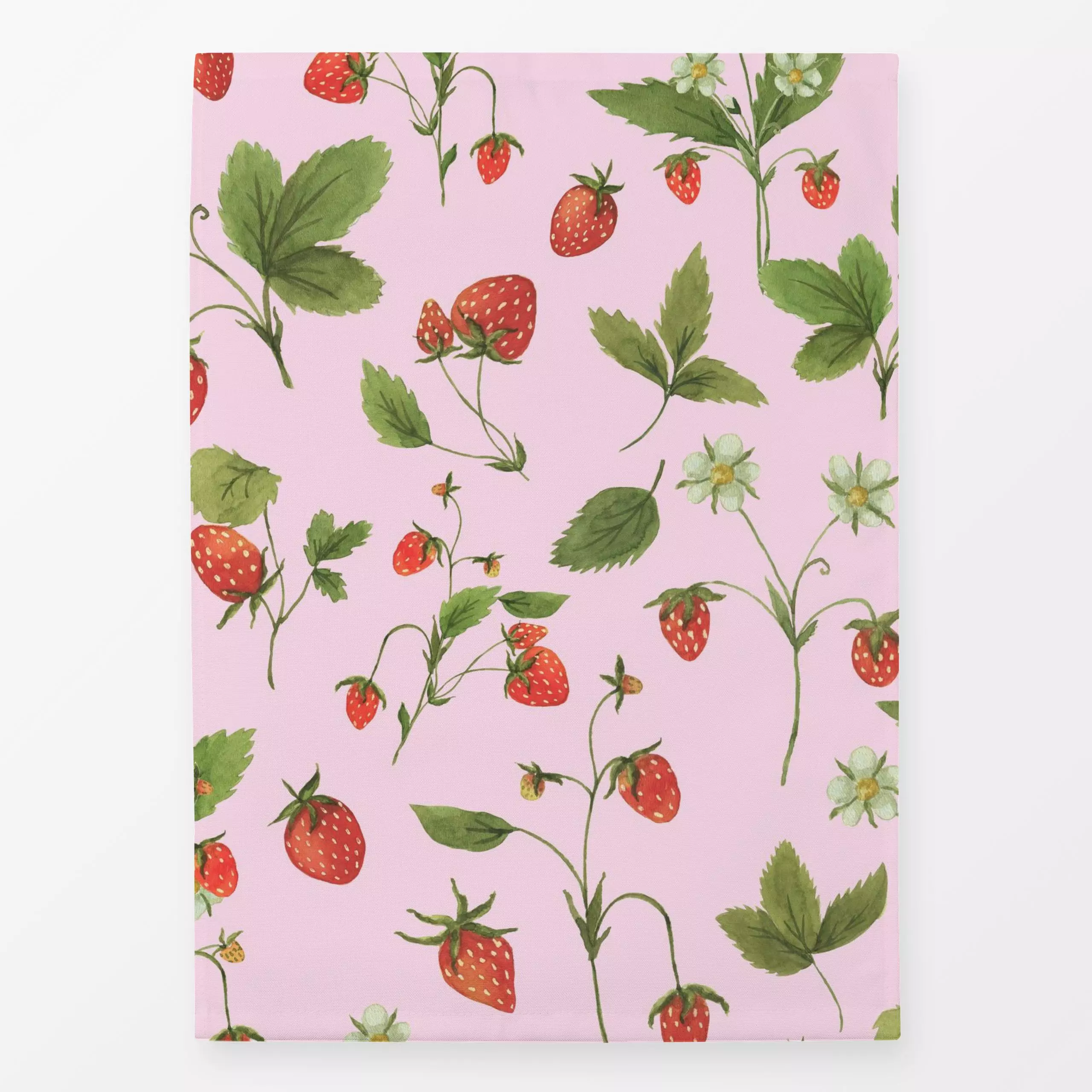 Geschirrtücher Wilde Erdbeeren auf pink - Sommer - von „Andrea Haase"; Aquarell, Beeren, Erdbeeren, pink, rot, rosarot, Aqua...