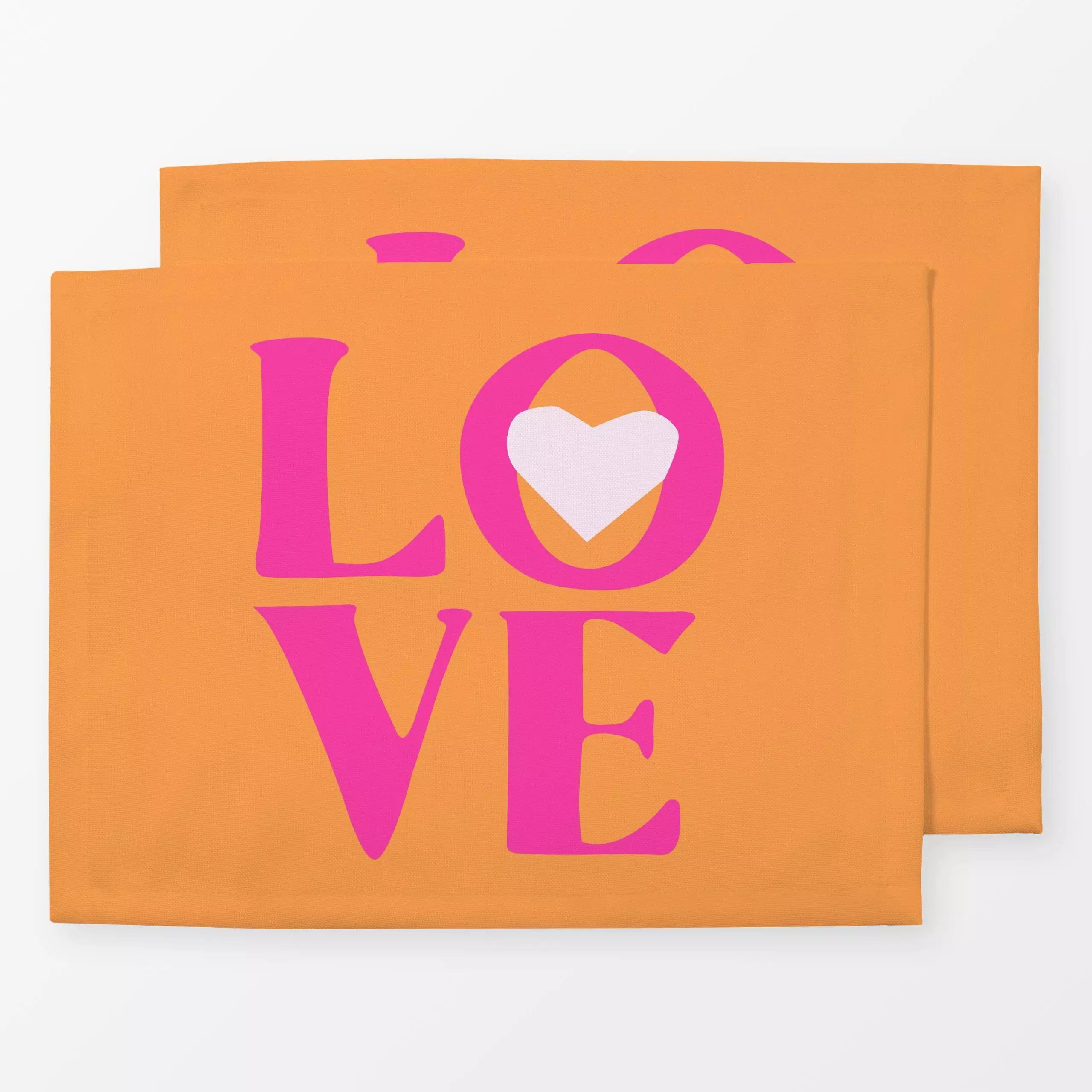 Tischset LOVE is bright - Liebe, Romantik & Pride, Sommer - von „Carolin Vonhoff"; Orange, Love, Buchstaben, Sommer, Liebe, ...