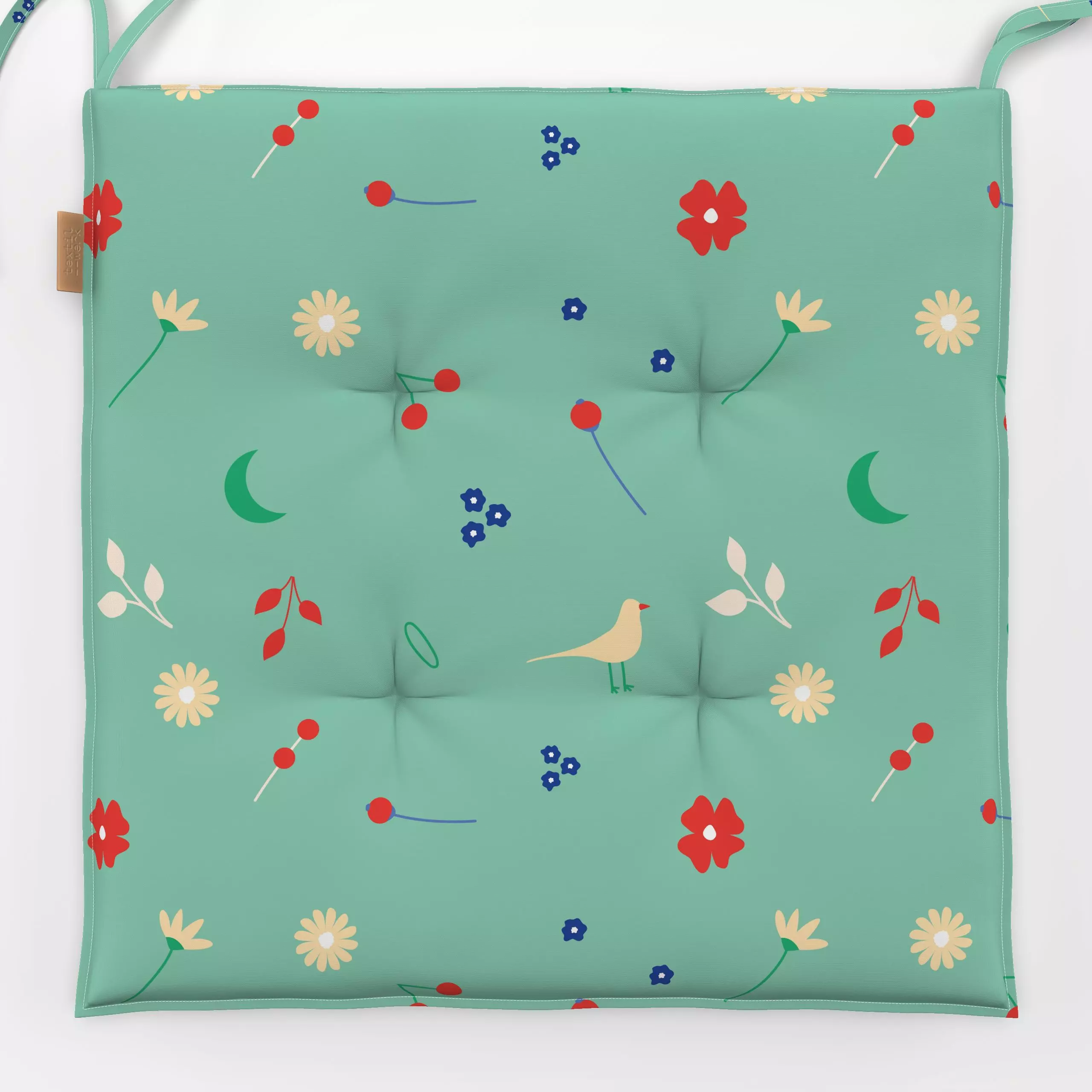 Sitzkissen Frühling Pattern Leichtes Grün - Blumen & Florales, Pflanzen & Botanik - von „Jana Moßmann"; Zweige, Beeren, Blüt...