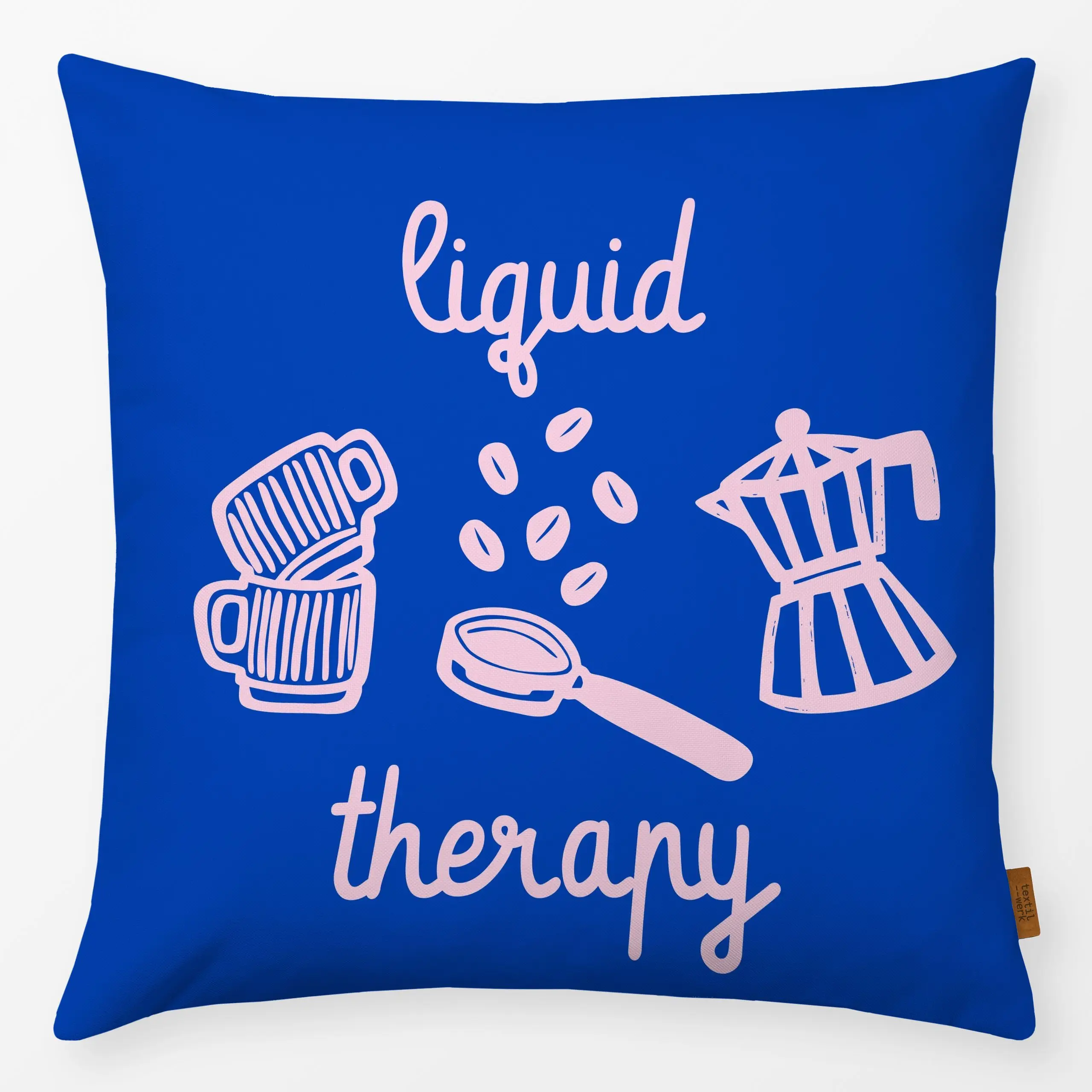 Kissen Liquid Therapy - Herbst, Sprüche & Schriftzüge, Küche, Essen & Trinken - von „textilwerk"; Illustration, Kaffee, Cozy...