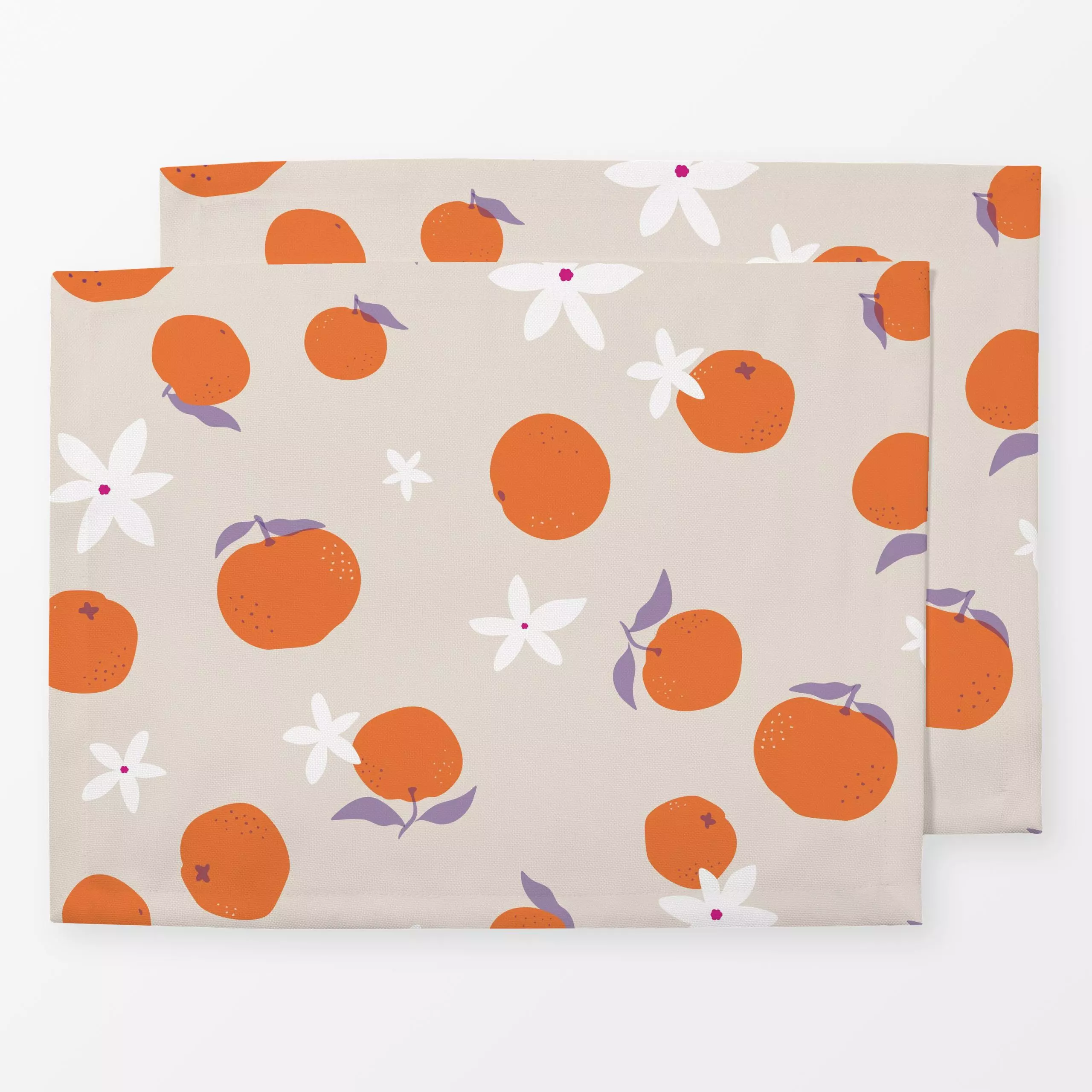 Tischset Orangen Blüten Muster beige - Sommer, Früchte - von „Carolin Vonhoff"; Frucht, Obst, Muster, Garten, Früchte, tropi...