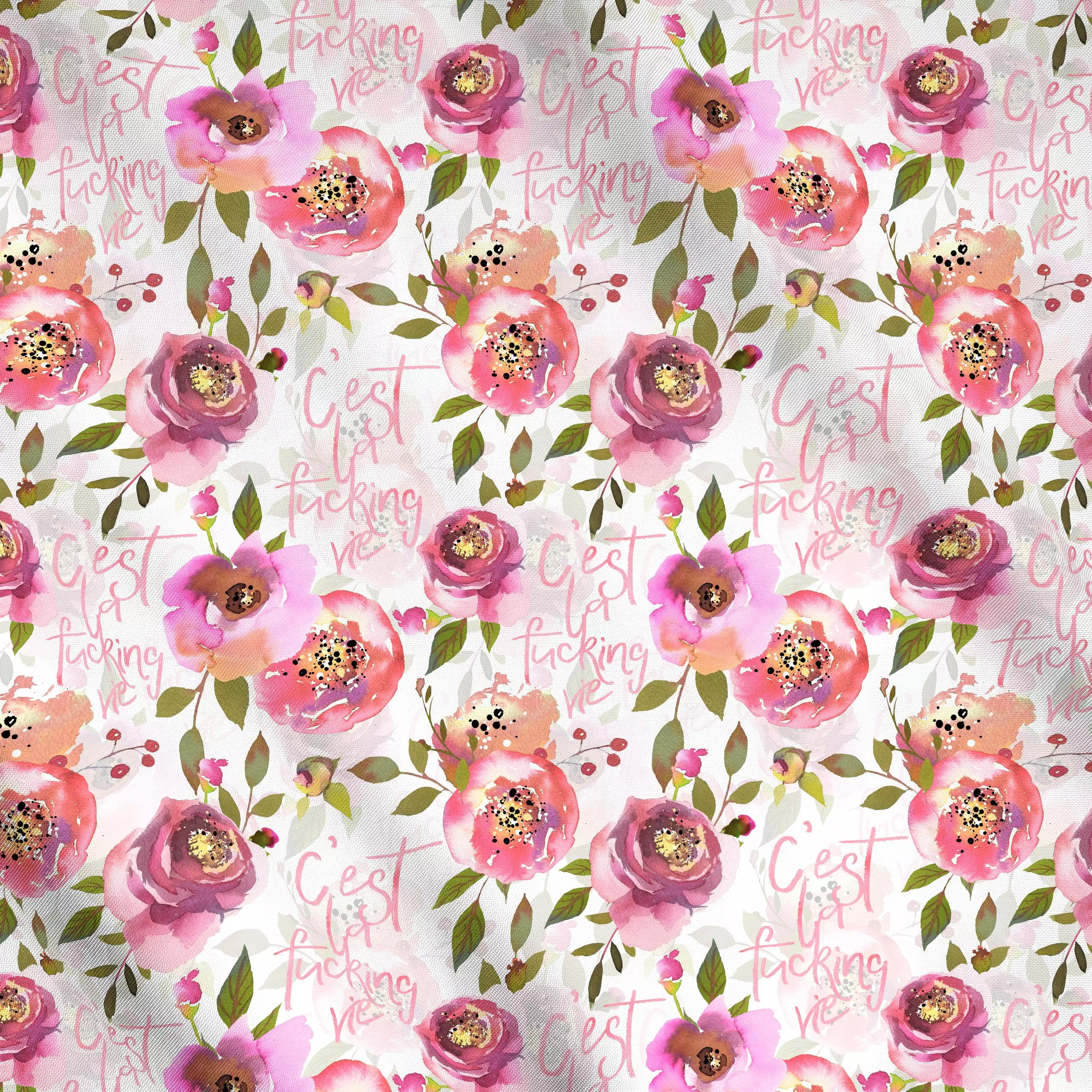 Meterware C'est la fucking vie Floral, Blumen, Spruch, Sommer, von Uta Naumann
