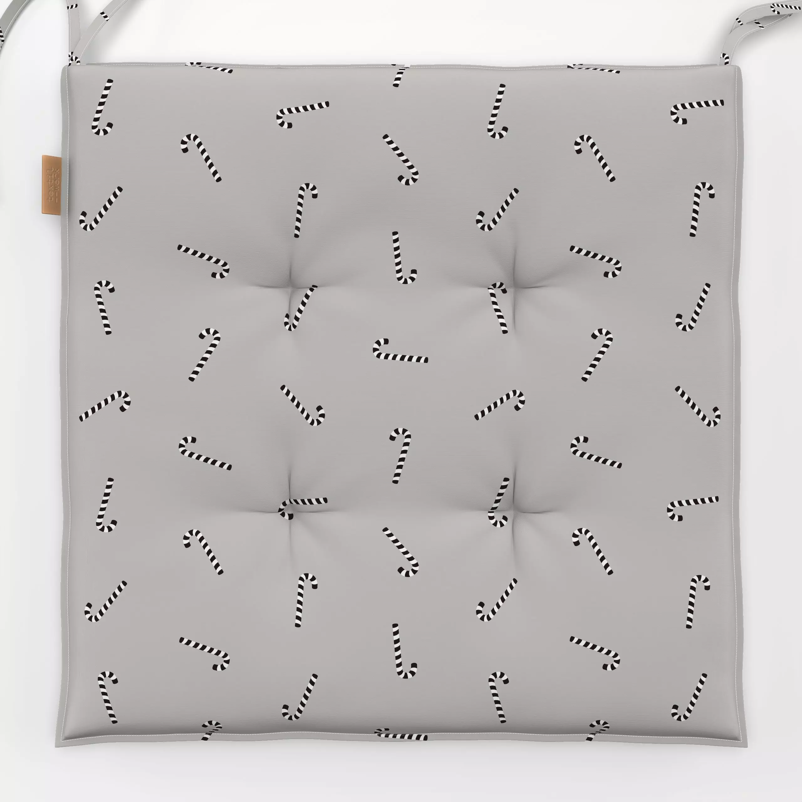 Sitzkissen Christmas Candy grey - Weihnachten, Winter - von „Karen Menzenbach"; Muster, schwarz, abstrakt, grau, Weihnachten...