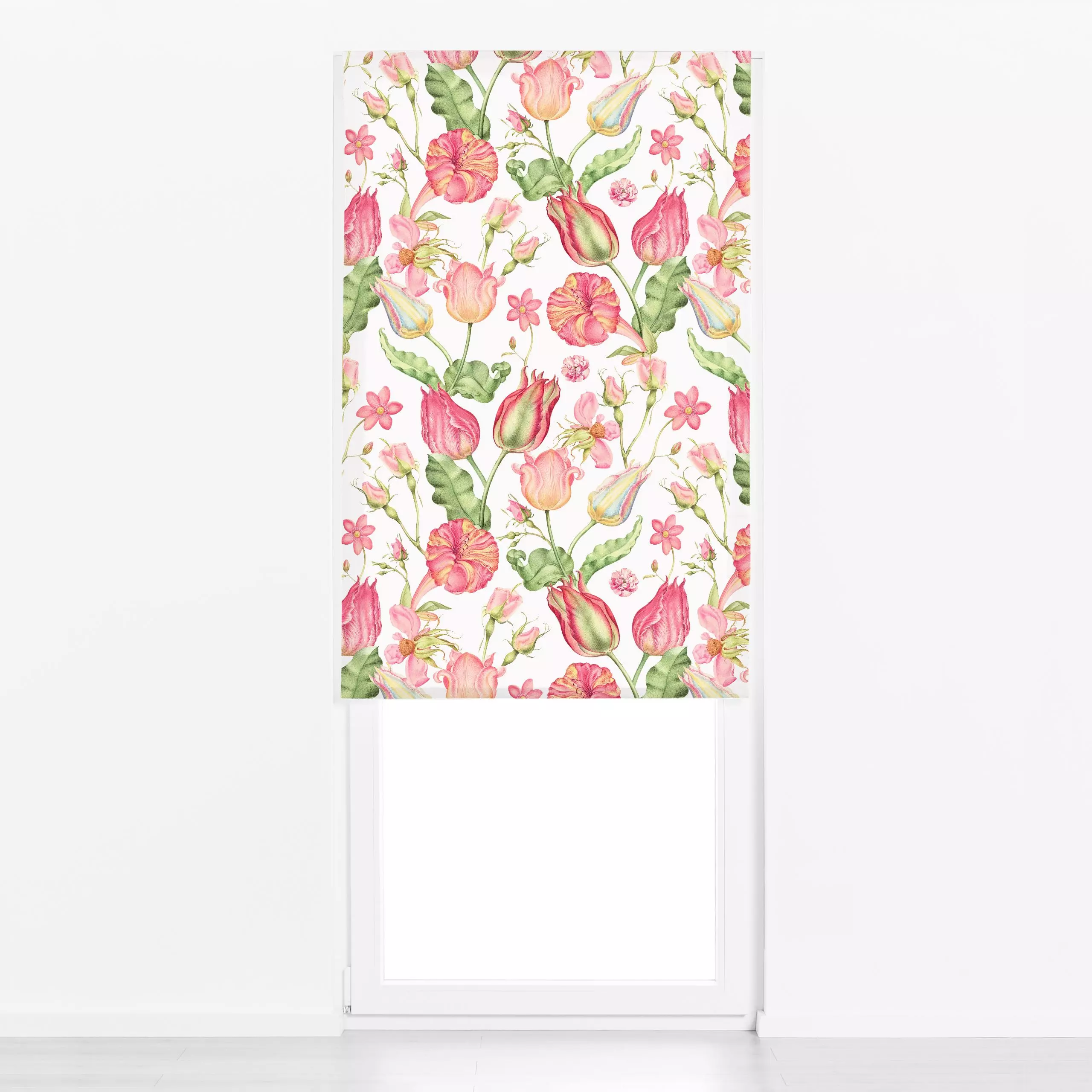 Raffrollo Pink Tulpenwiese - Blumen & Florales, Retro & Vintage - von „Uta Naumann"; Muster, Natur, Garten, Tulpen, Botanisc...
