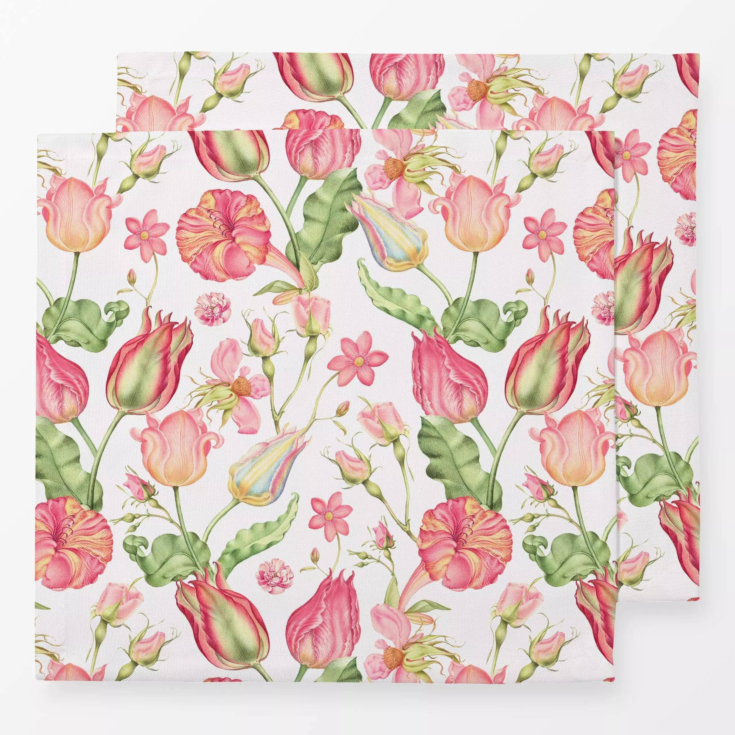 Servietten Pink Tulpenwiese - Blumen & Florales, Retro & Vintage - von „Uta Naumann"; Muster, Natur, Garten, Tulpen, Botanis...
