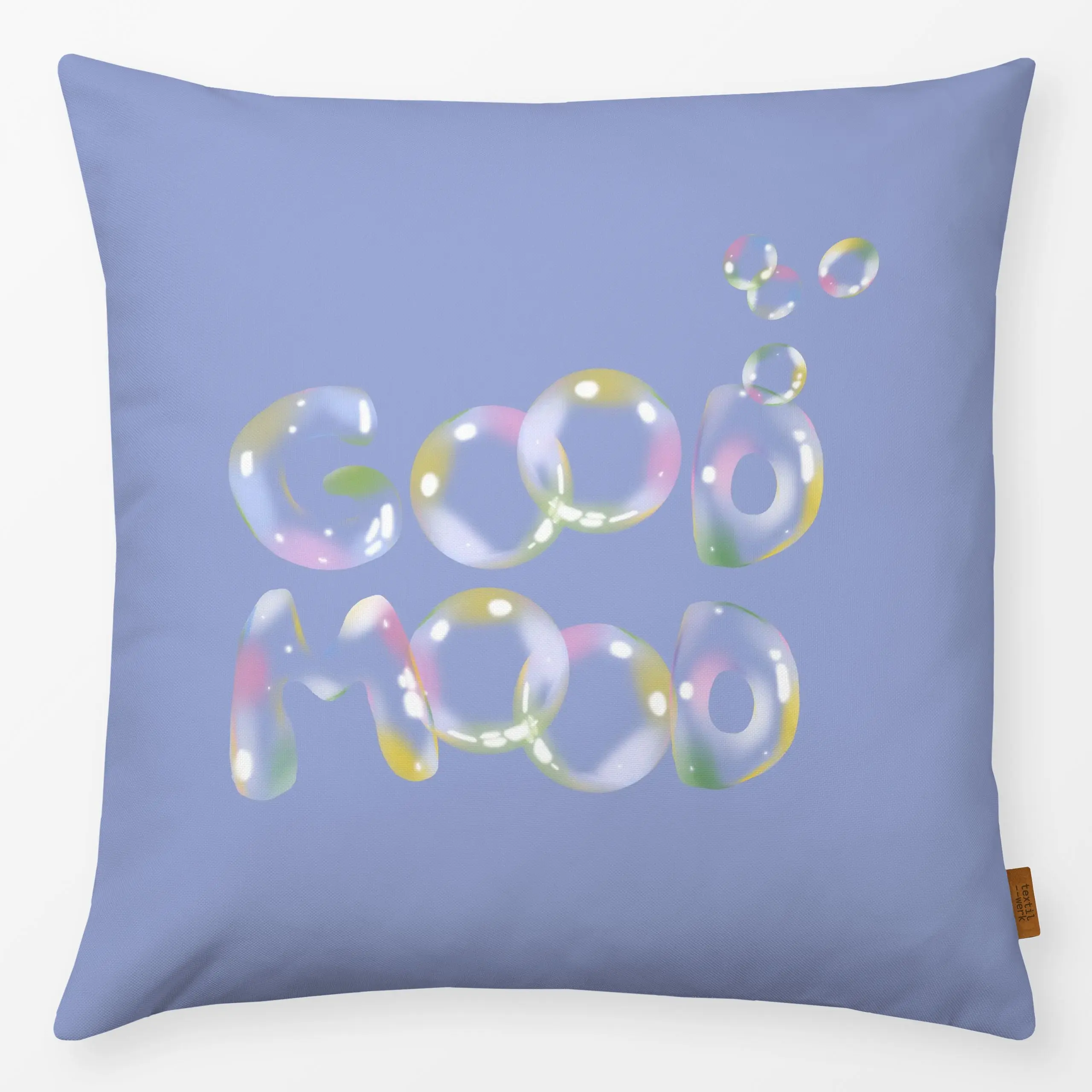 Kissen Good Mood Seifenblasen - Sprüche & Schriftzüge - von „Sophie Augustin Illustration"; typografie, positiv, Seifenblase...
