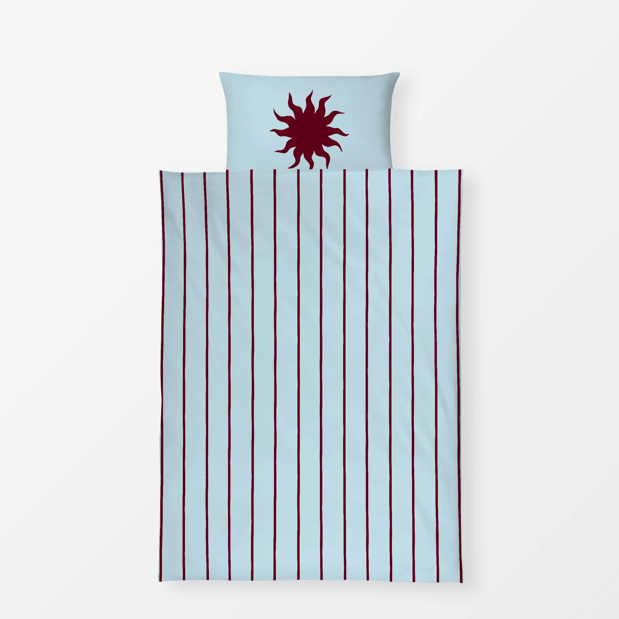 Bettwäsche Sonne Bordeaux Hellblau - Natur & Landschaft, Sommer, Retro & Vintage - von „Maren Gross "; wellen, sunshine, Son...