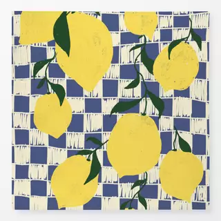 Tischdecke Zitronen auf Karo