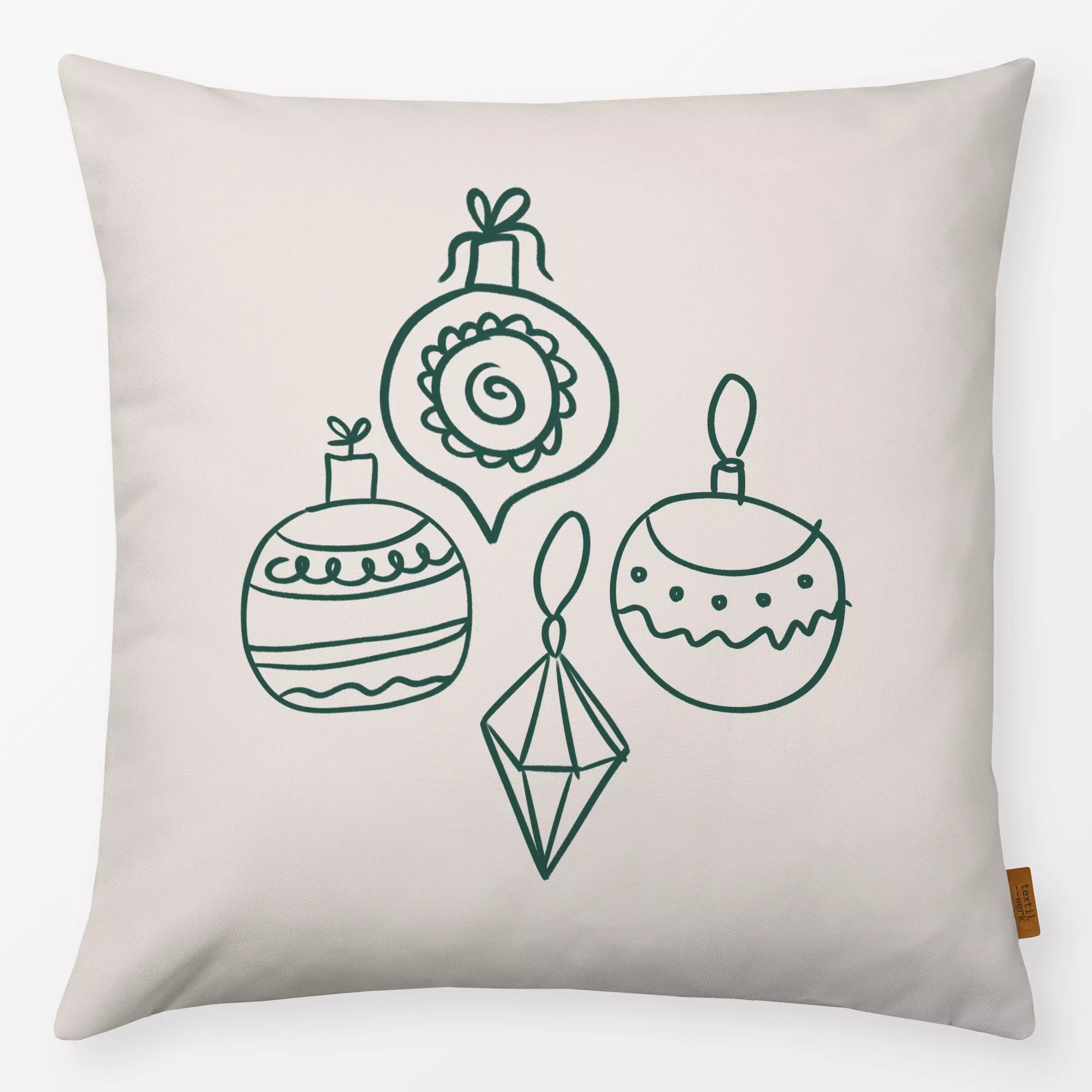 Kissen Tannenbaumkugeln Dunkelgrün - Weihnachten, Anlässe - von „textilwerk"; Illustration, skandinavisch, Weihnachten, Weih...