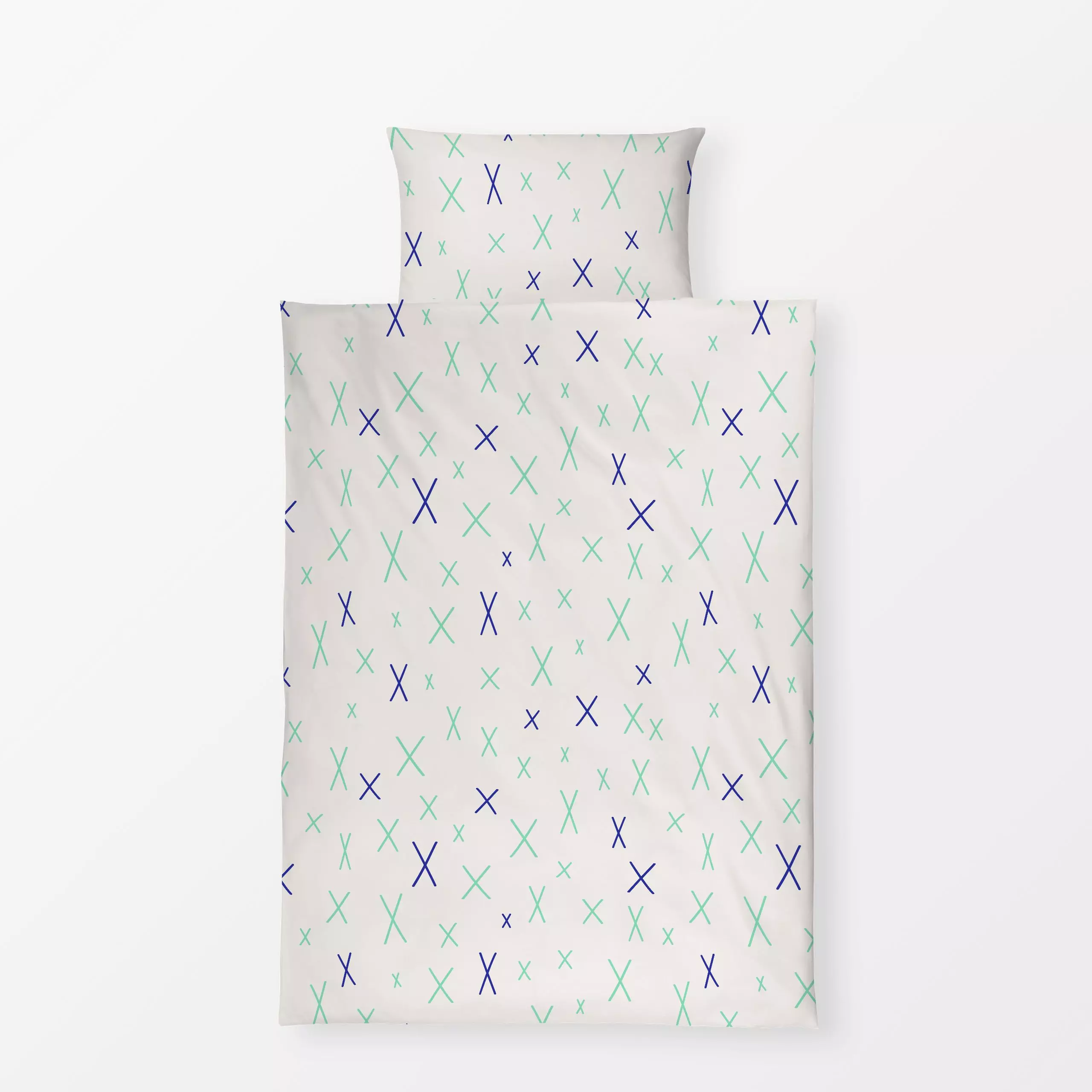 Bettwäsche Cool Boho Cross Pattern blue - Sommer, Symbole & Muster - von „Karen Menzenbach"; Muster, beige, Striche, blau, S...