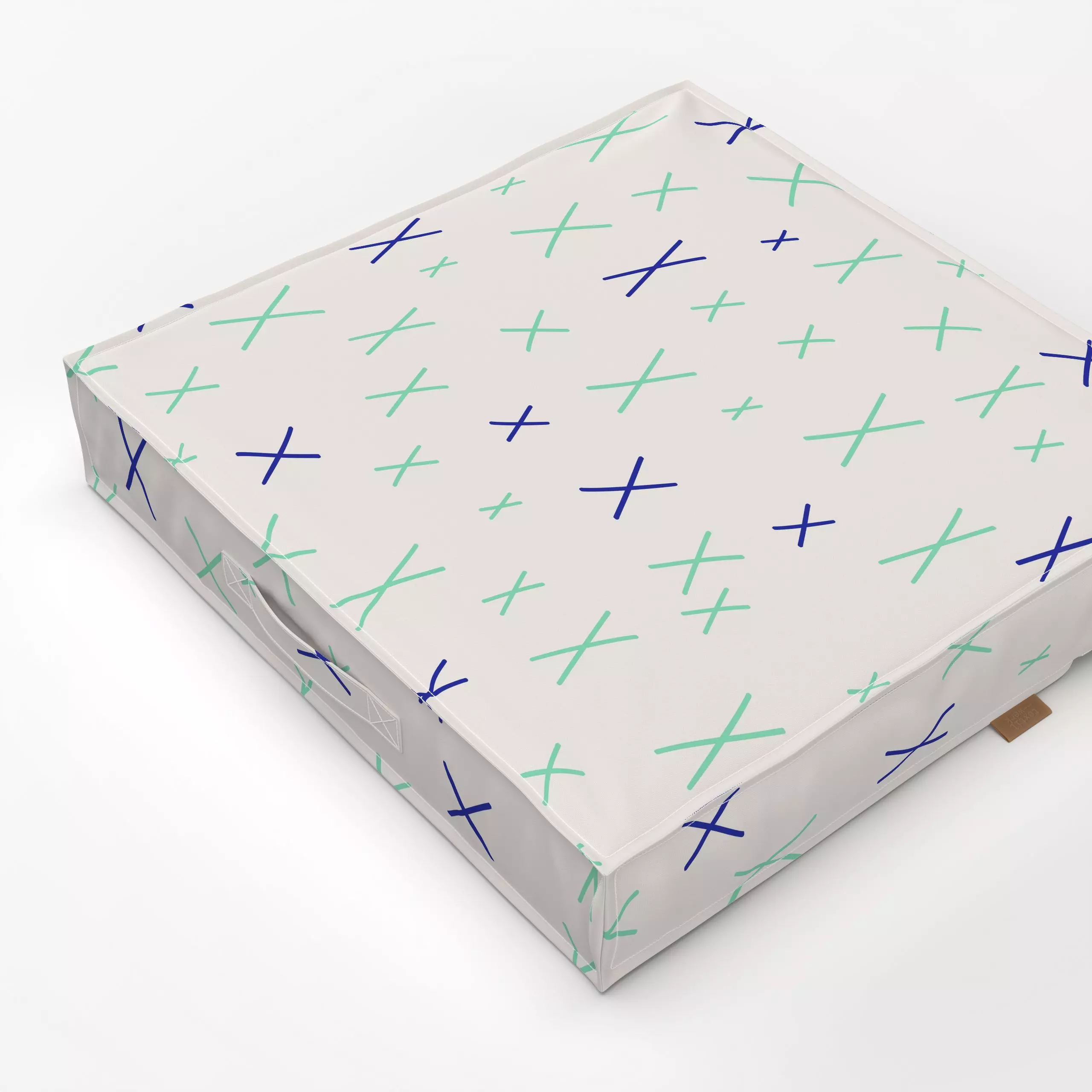 Bodenkissen Cool Boho Cross Pattern blue - Sommer, Symbole & Muster - von „Karen Menzenbach"; Muster, beige, Striche, blau, ...
