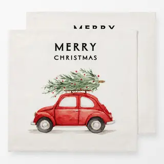 Servietten Merry Christmas Rotes Auto