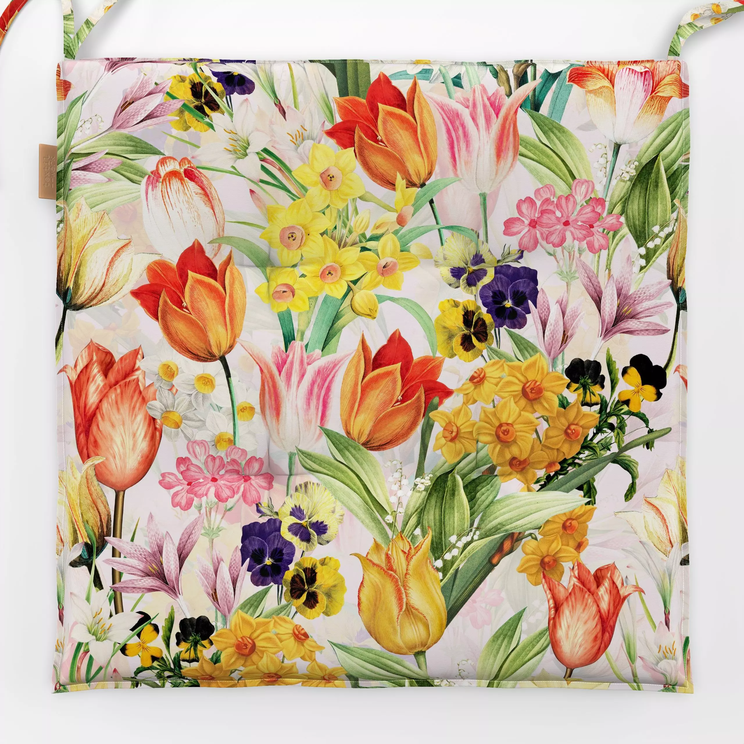 Sitzkissen Bunte Frühlingswiese - Blumen & Florales, Retro & Vintage - von „Uta Naumann"; Muster, Natur, Garten, Tulpen, flo...