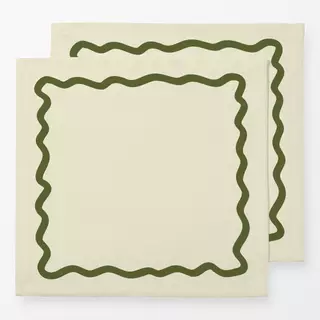 Servietten Wellenrand Beige Green