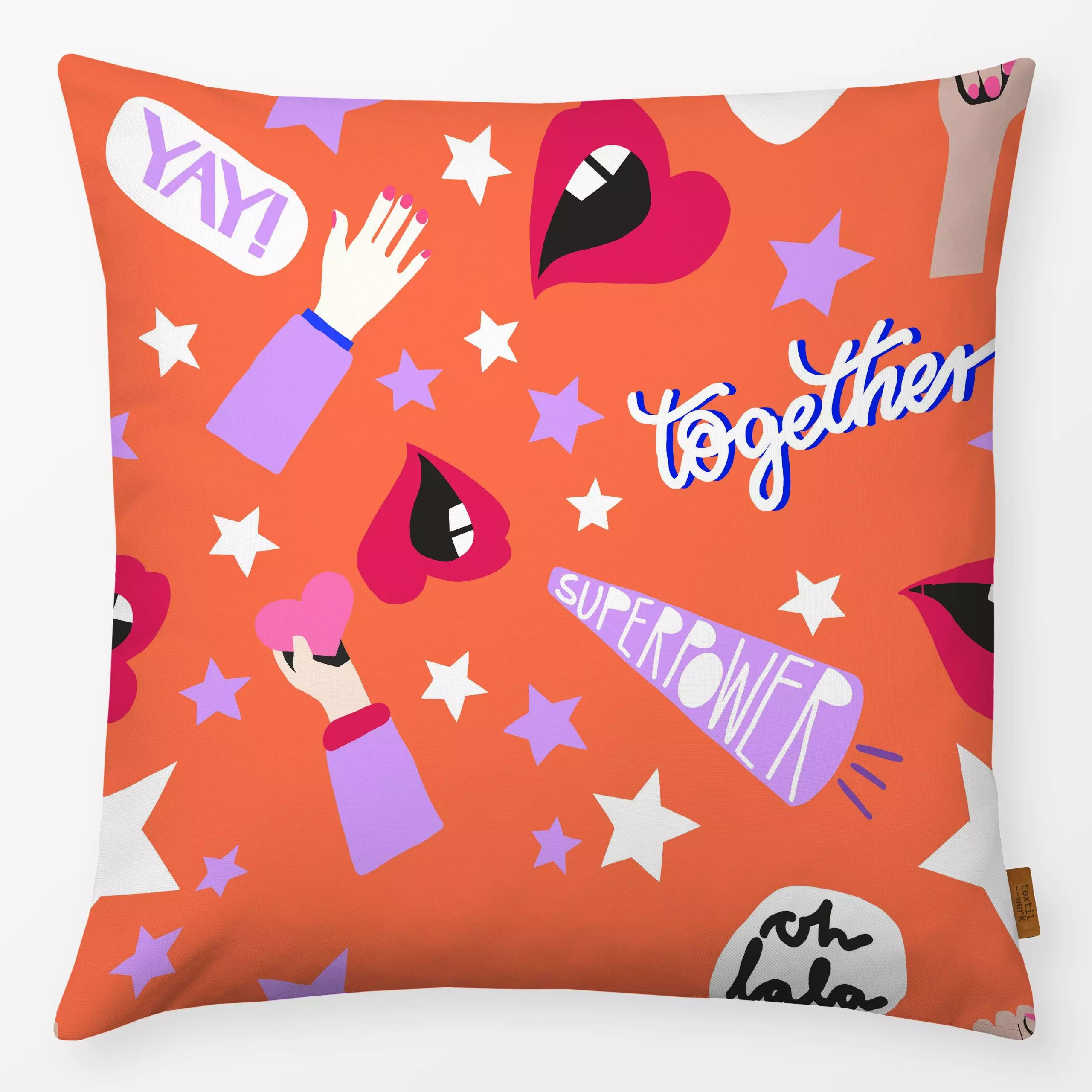 Kissen Empowerment Sticker orange - Liebe, Romantik & Pride, Sprüche & Schriftzüge, Symbole & Muster - von „Resi Colter x Ur...