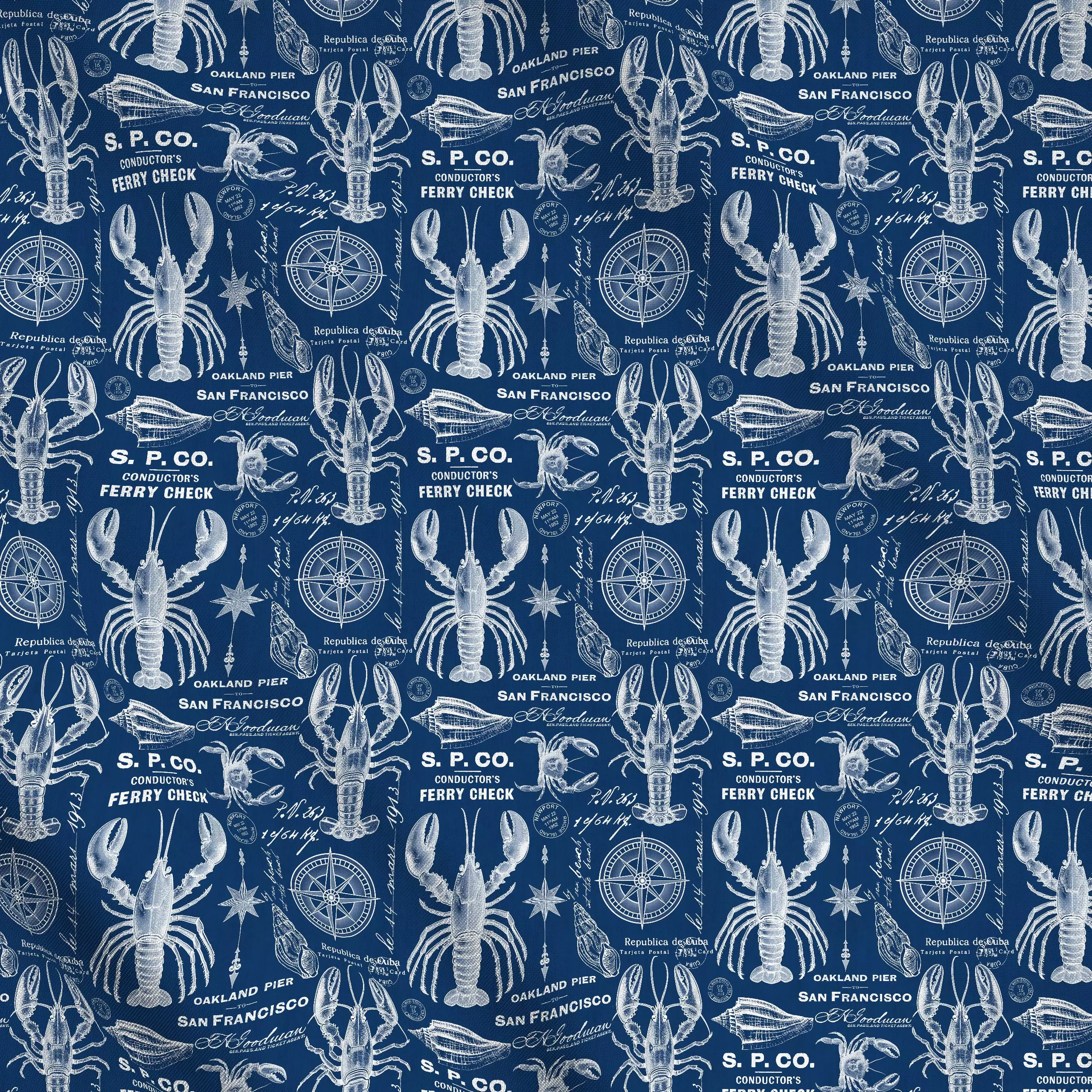 Meterware Retro Beach Memories Navy - Sommer, Retro & Vintage - von „Andrea Haase"; Meer, Strand, Meerestiere, Kreise, Urlau...