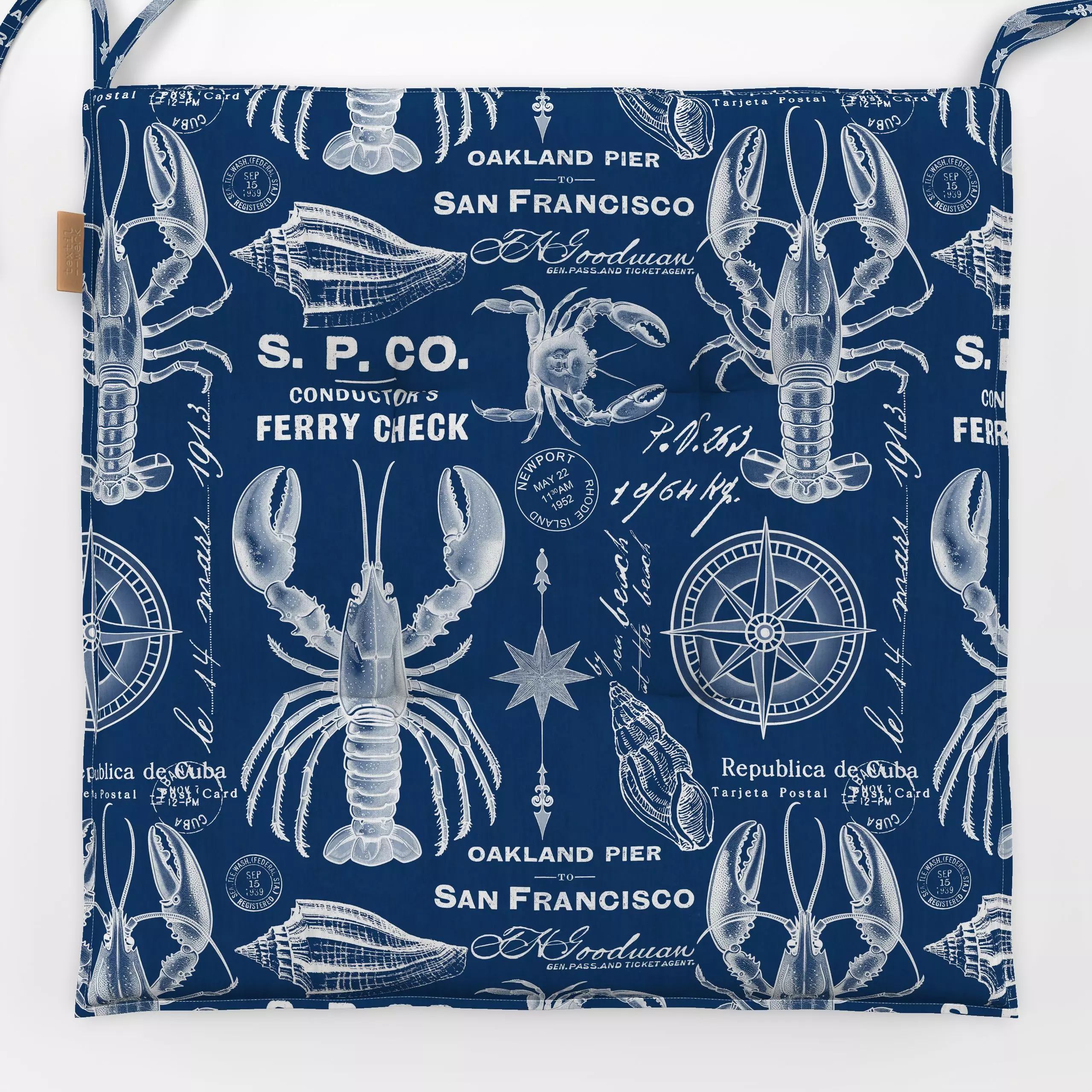Sitzkissen Retro Beach Memories Navy - Sommer, Retro & Vintage - von „Andrea Haase"; Meer, Strand, Meerestiere, Kreise, Urla...