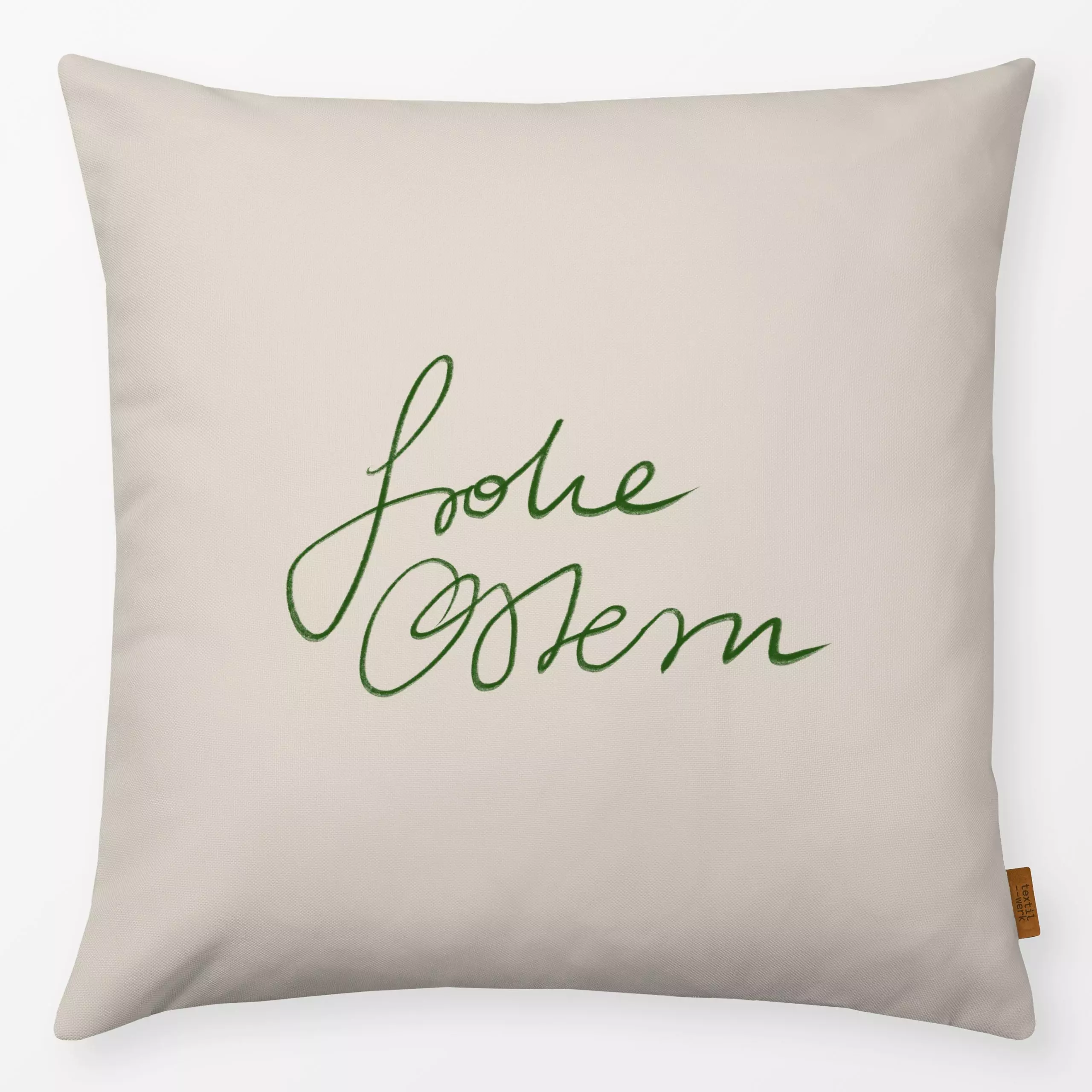 Kissen Frohe Ostern Beige - Frühling, Sprüche & Schriftzüge - von „Sophie Augustin Illustration"; Ostern, typografie, Ostere...