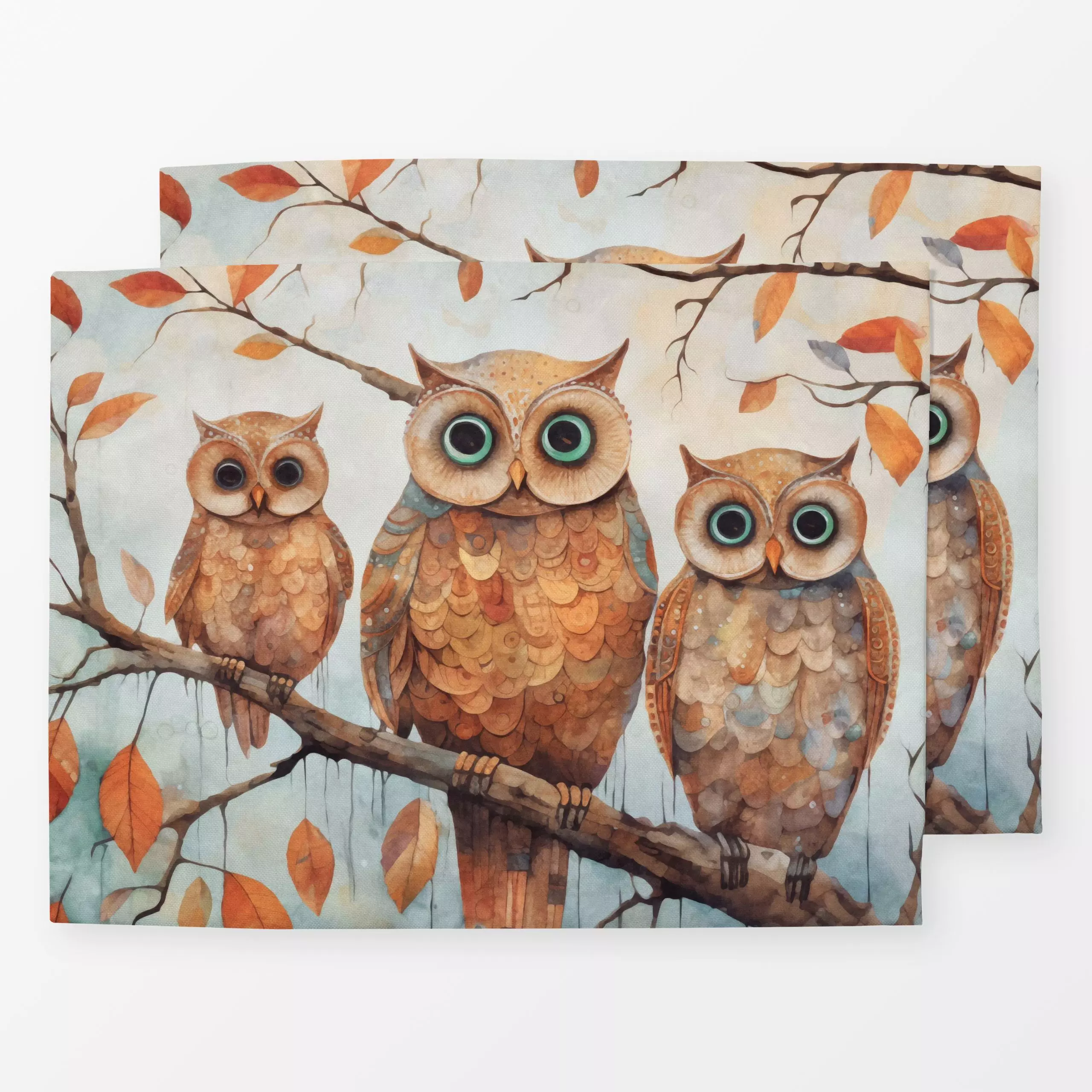 Tischset Autumn Owls - Herbst, Tiere - von „Andrea Haase"; Natur, Wald, Vogel, Eule, Herbst, Familienkissen, herbstlich, Jah...