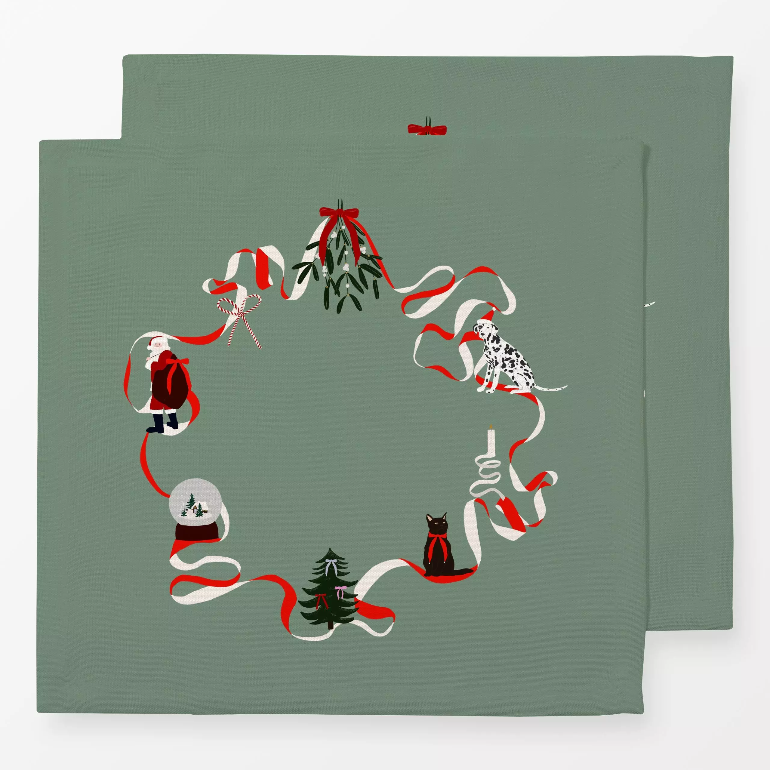 Servietten Ribbonkranz Grün - Weihnachten - von „Sophie Augustin Illustration"; Weihnachtsmann, Weihnachtsbaum, Weihnachten,...