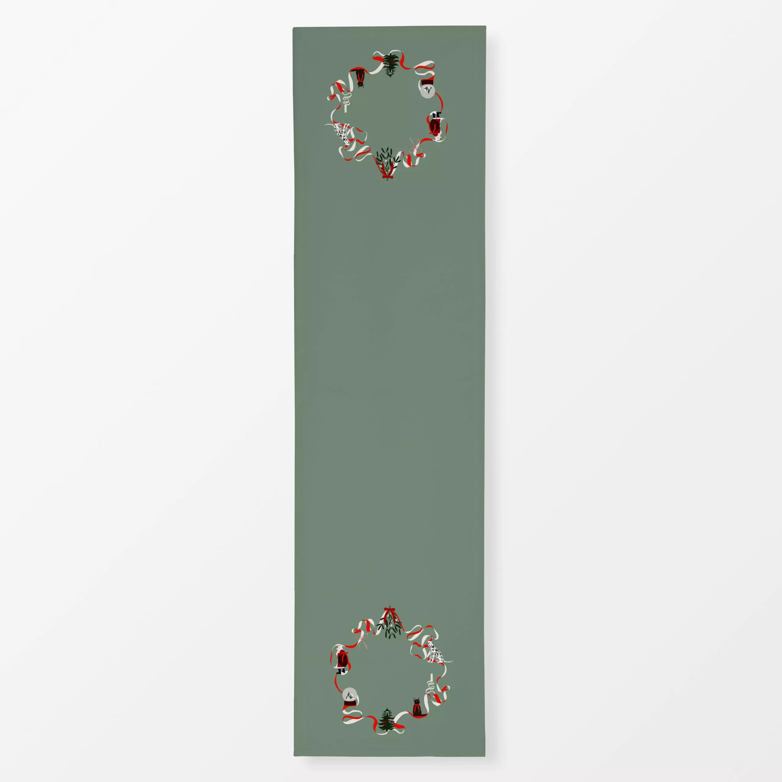 Tischläufer Ribbonkranz Grün - Weihnachten - von „Sophie Augustin Illustration"; Weihnachtsmann, Weihnachtsbaum, Weihnachten...