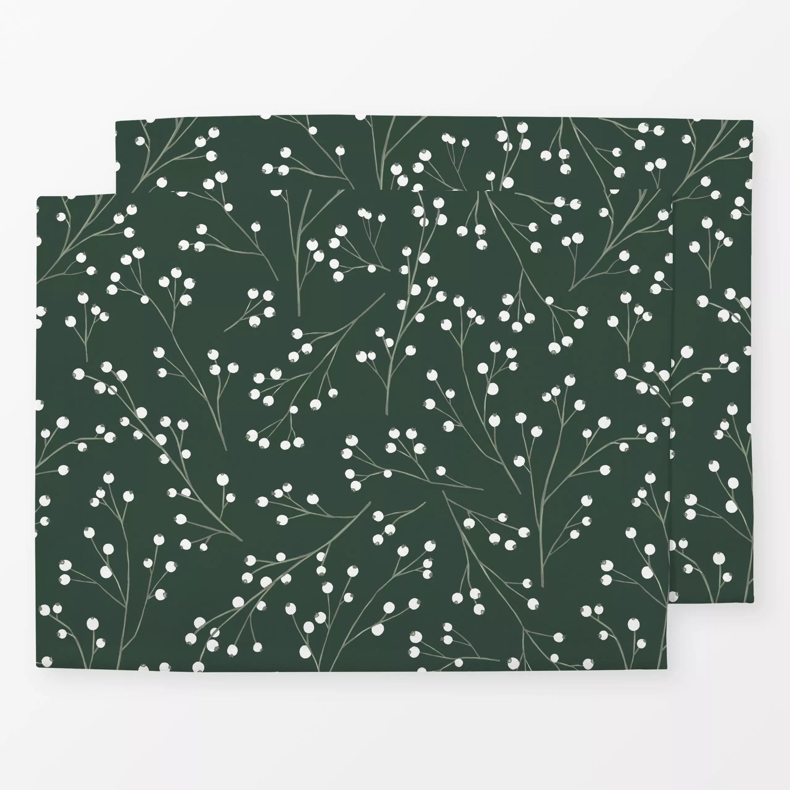 Tischset Weiße Beeren grün - Weihnachten, Anlässe - von „Studio Kesse"; Beeren, Weihnachten, Mistelzweig, weihnachtlich, Wei...