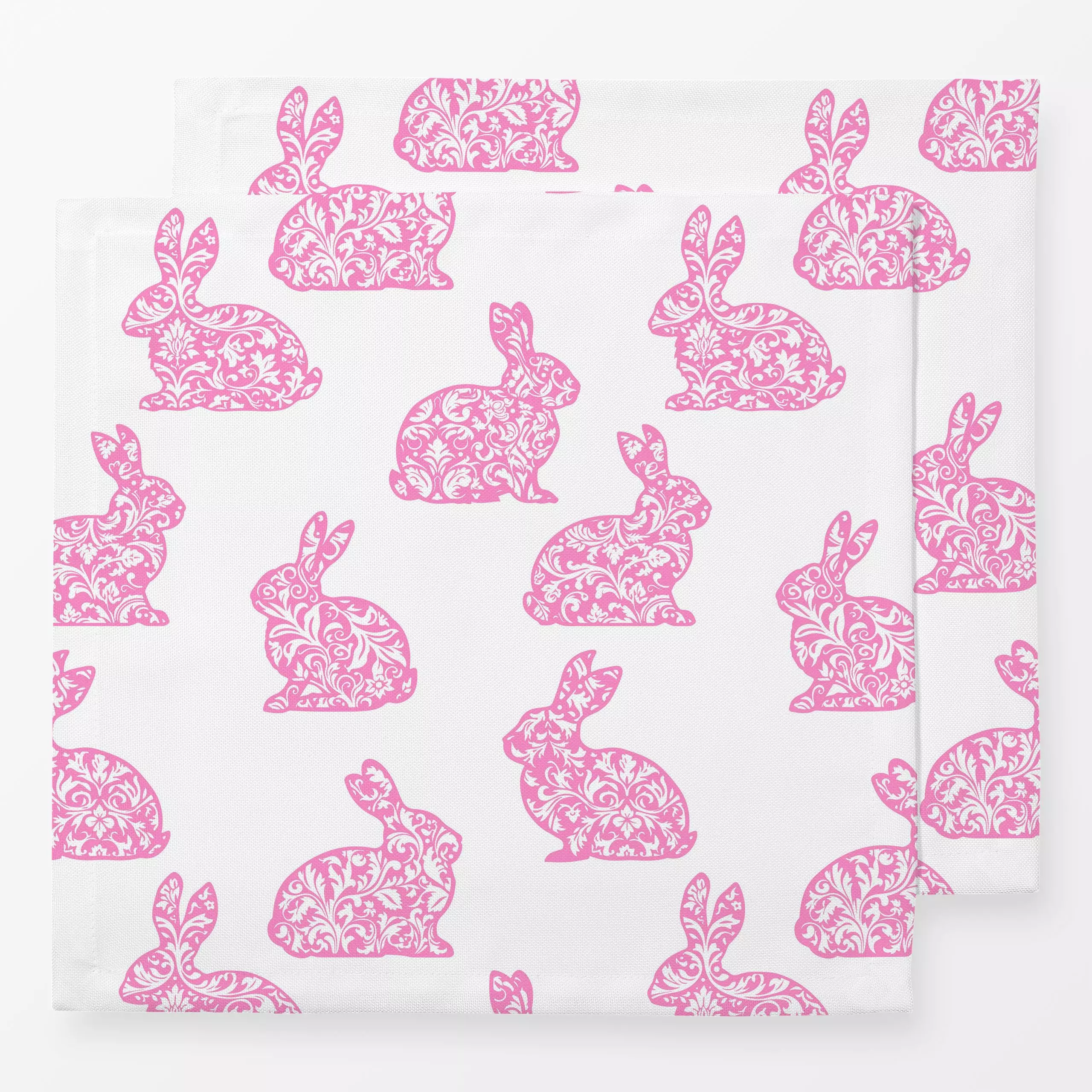 Servietten Damask Bunnies Pink White - Frühling, Tiere - von „Andrea Haase"; Hase, vintage, Osterhase, bunny, Dekorativ, pas...