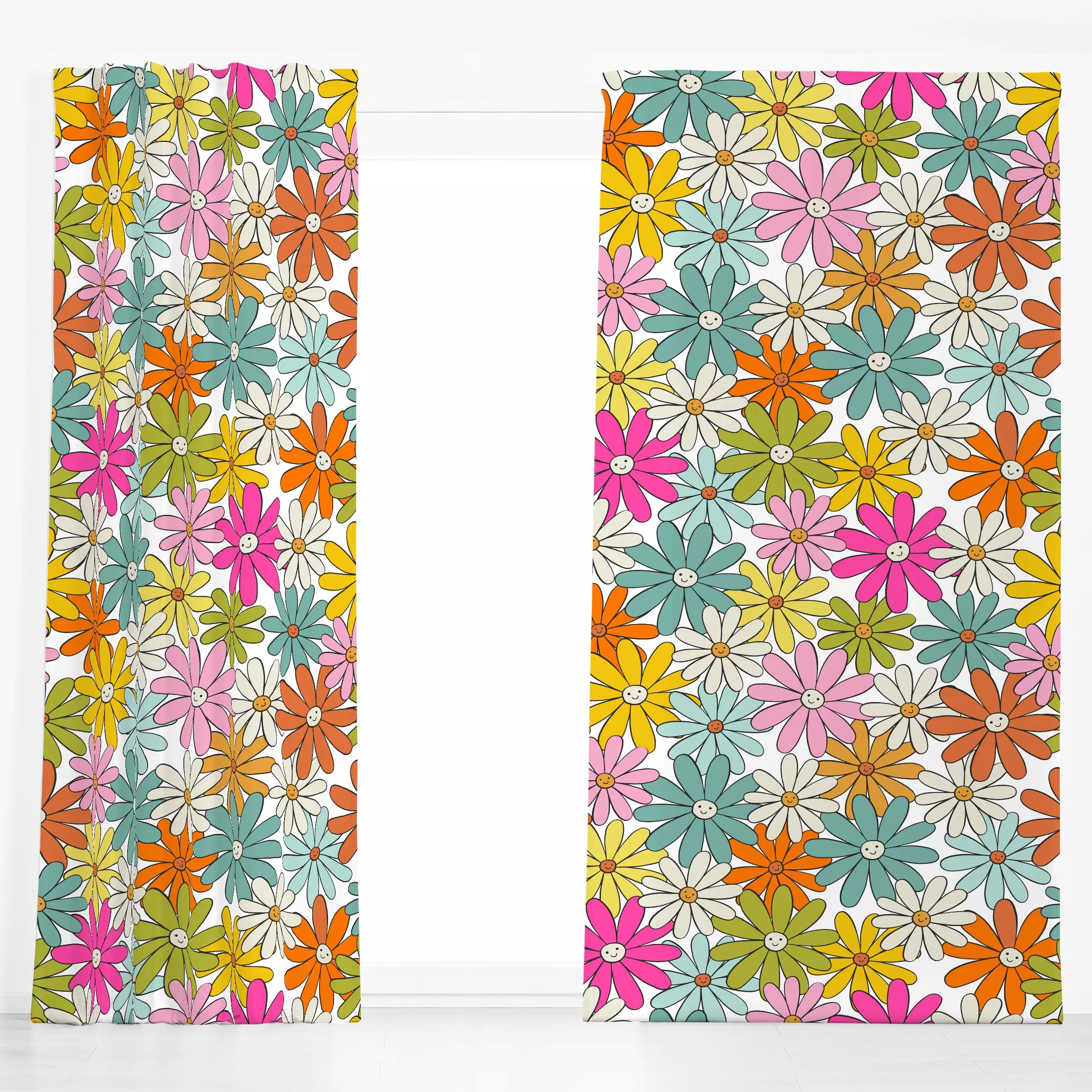 Dekovorhang Happy Summer 8 - Blumen & Florales, Sommer, Retro & Vintage - von „Uta Naumann"; boho, hippie, Blumen, Retro, Ga...