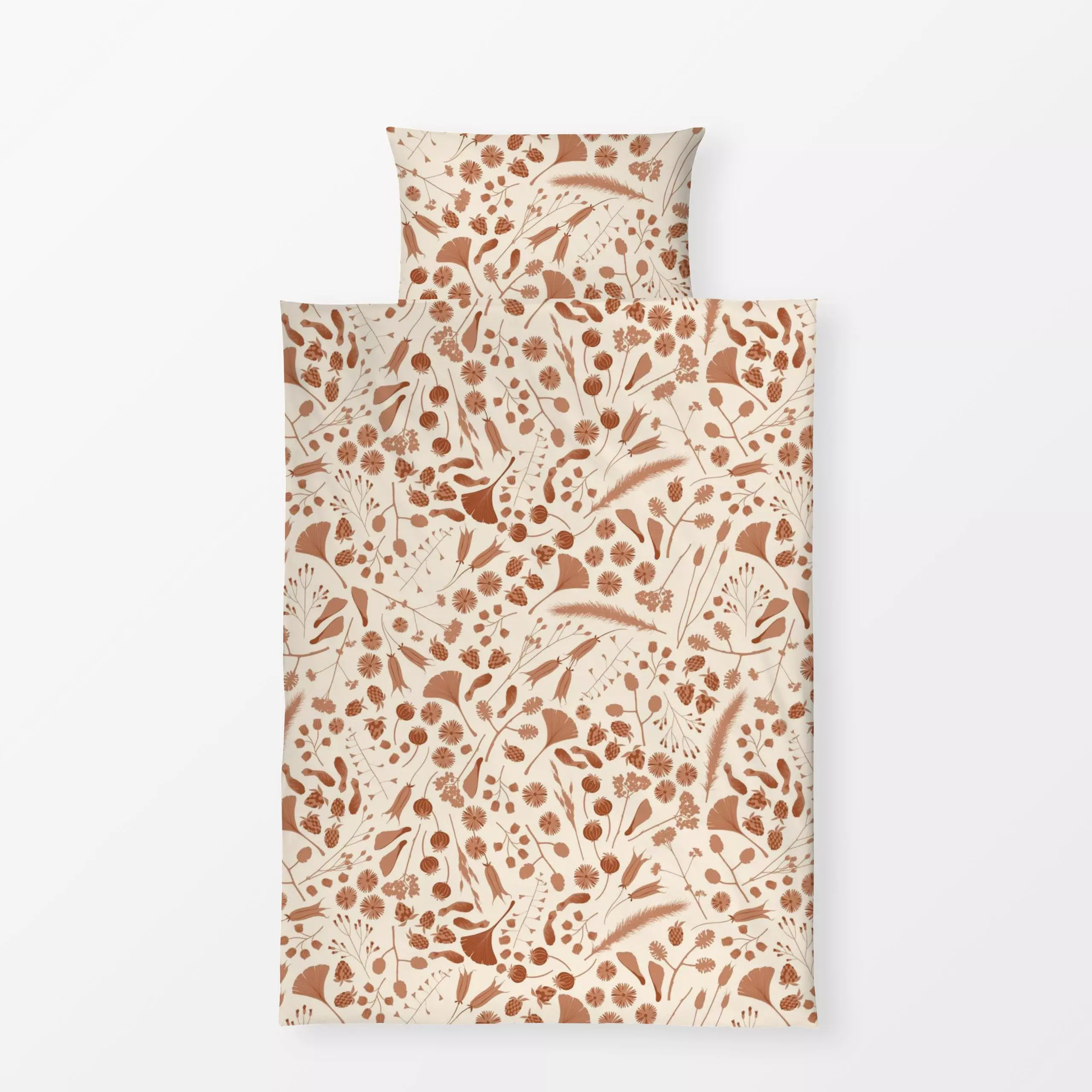 Bettwäsche Herbstlaub Offwhite Rostbraun - Herbst, Pflanzen & Botanik - von „DEINKI Studio"; Blätter, Kräuter, Herbst, Knosp...