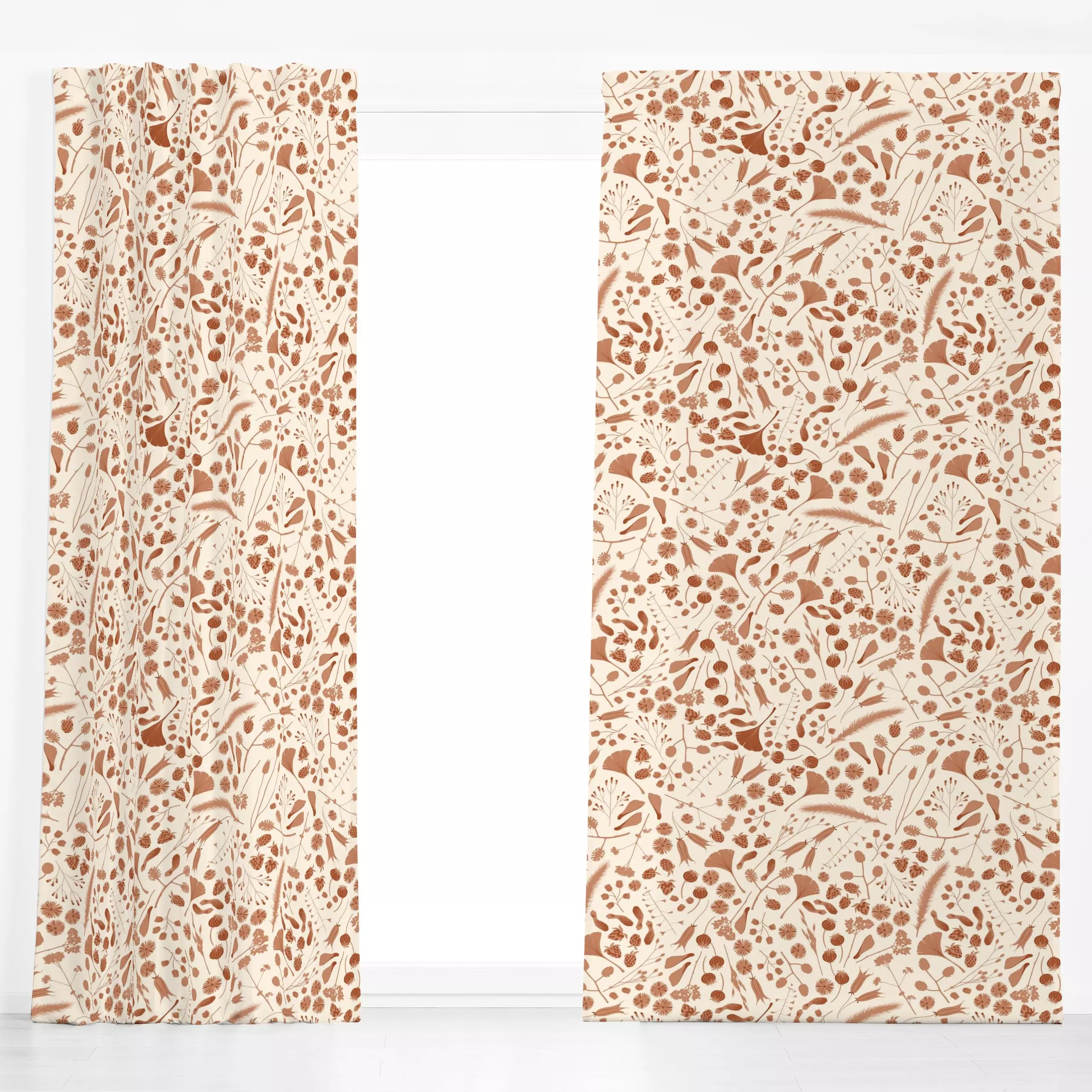 Dekovorhang Herbstlaub Offwhite Rostbraun - Herbst, Pflanzen & Botanik - von „DEINKI"; Blätter, Kräuter, Herbst, Knospen, Gi...