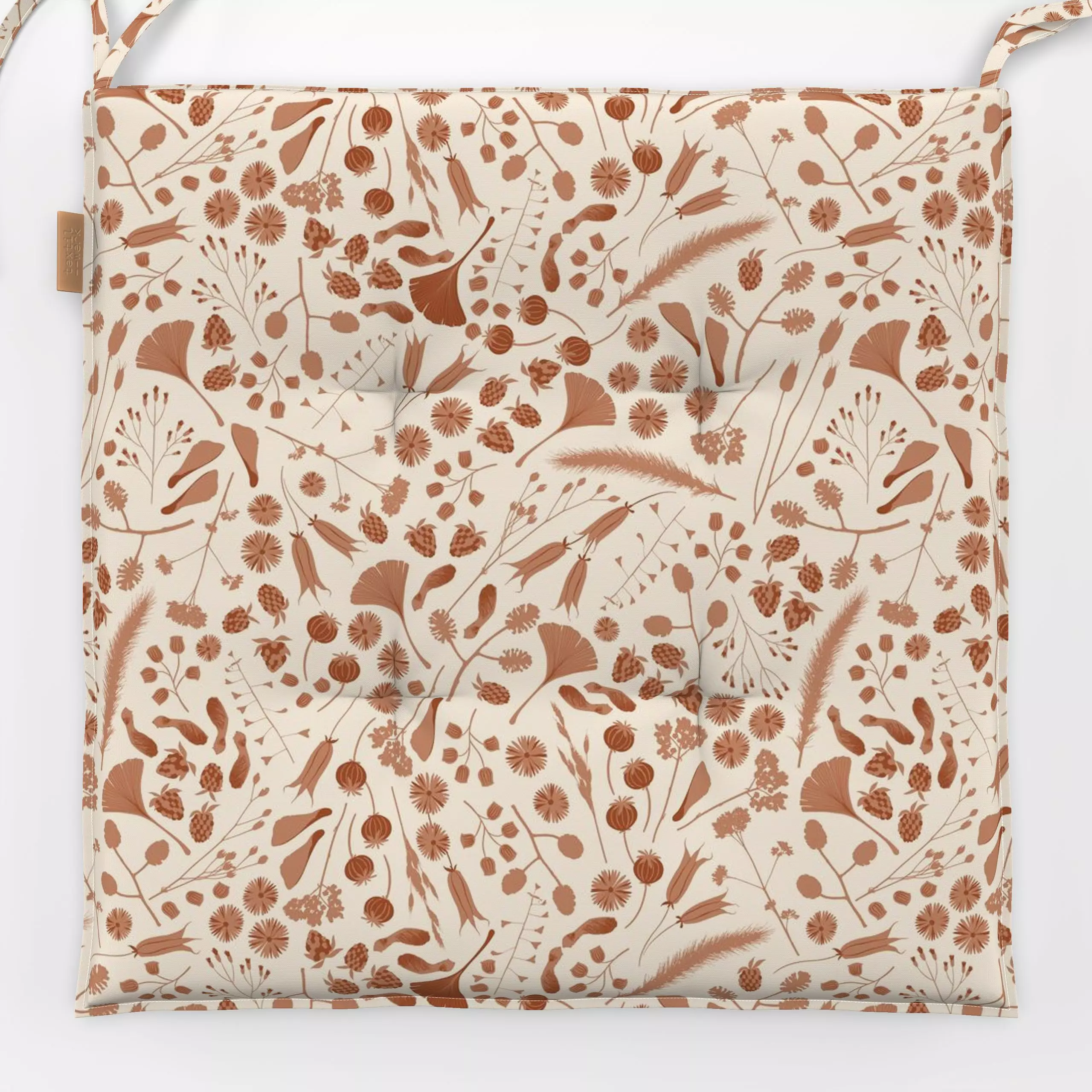 Sitzkissen Herbstlaub Offwhite Rostbraun - Herbst, Pflanzen & Botanik - von „DEINKI Studio"; Blätter, Kräuter, Herbst, Knosp...