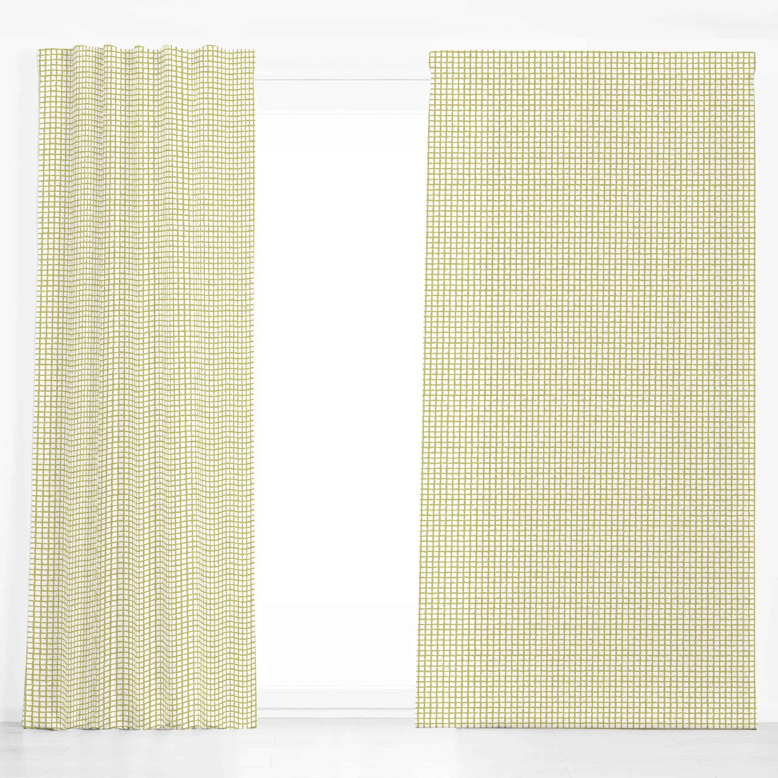 Dekovorhang Wonky Grid beige charcoal - Symbole & Muster - von „Kathrin Woo"; Muster, abstrakt, Geometrisch, Karos, kariert,...