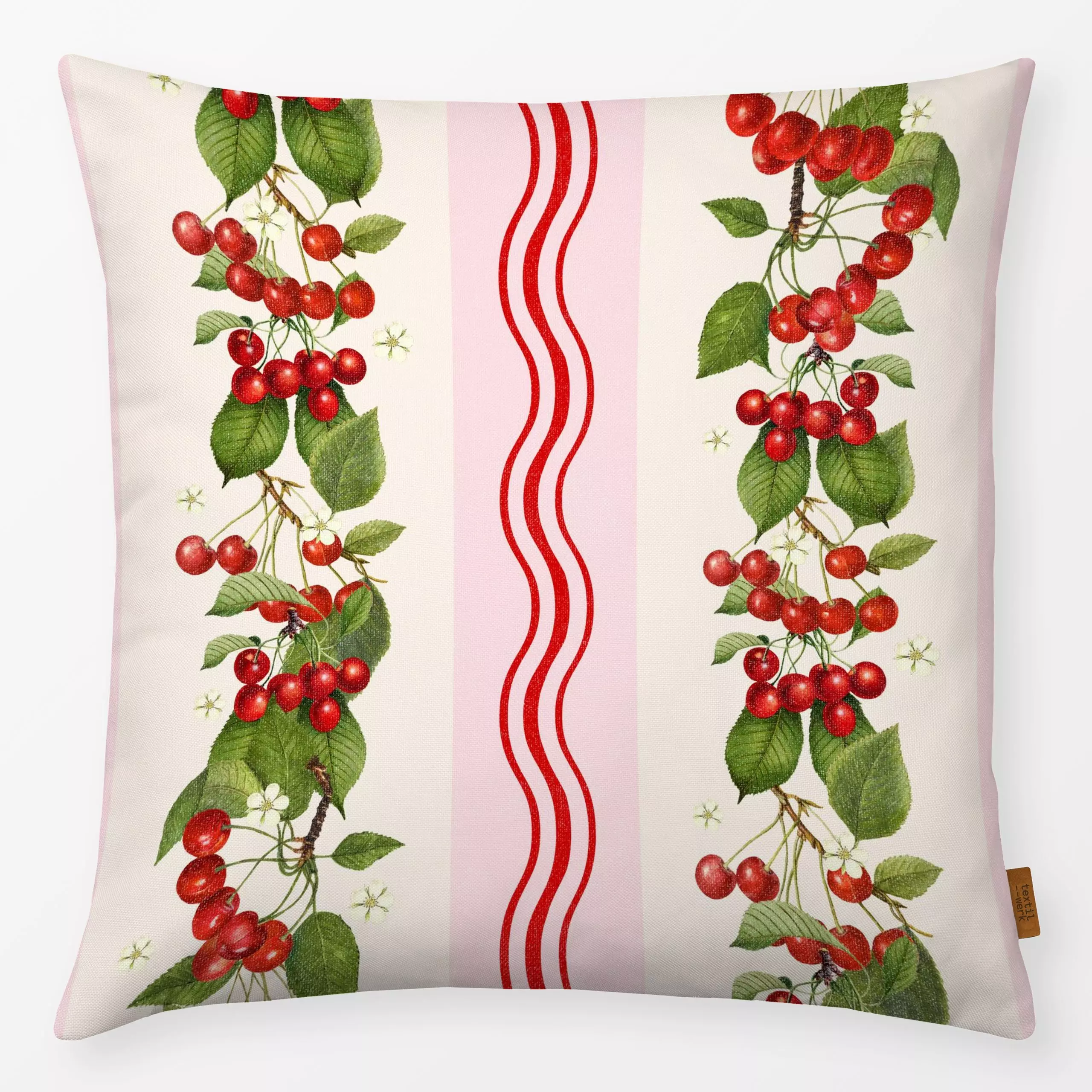 Kissen Preppy cherry waves I - Blumen & Florales, Symbole & Muster, Früchte - von „Bloomery Decor"; Retro, Früchte, Kirsche,...
