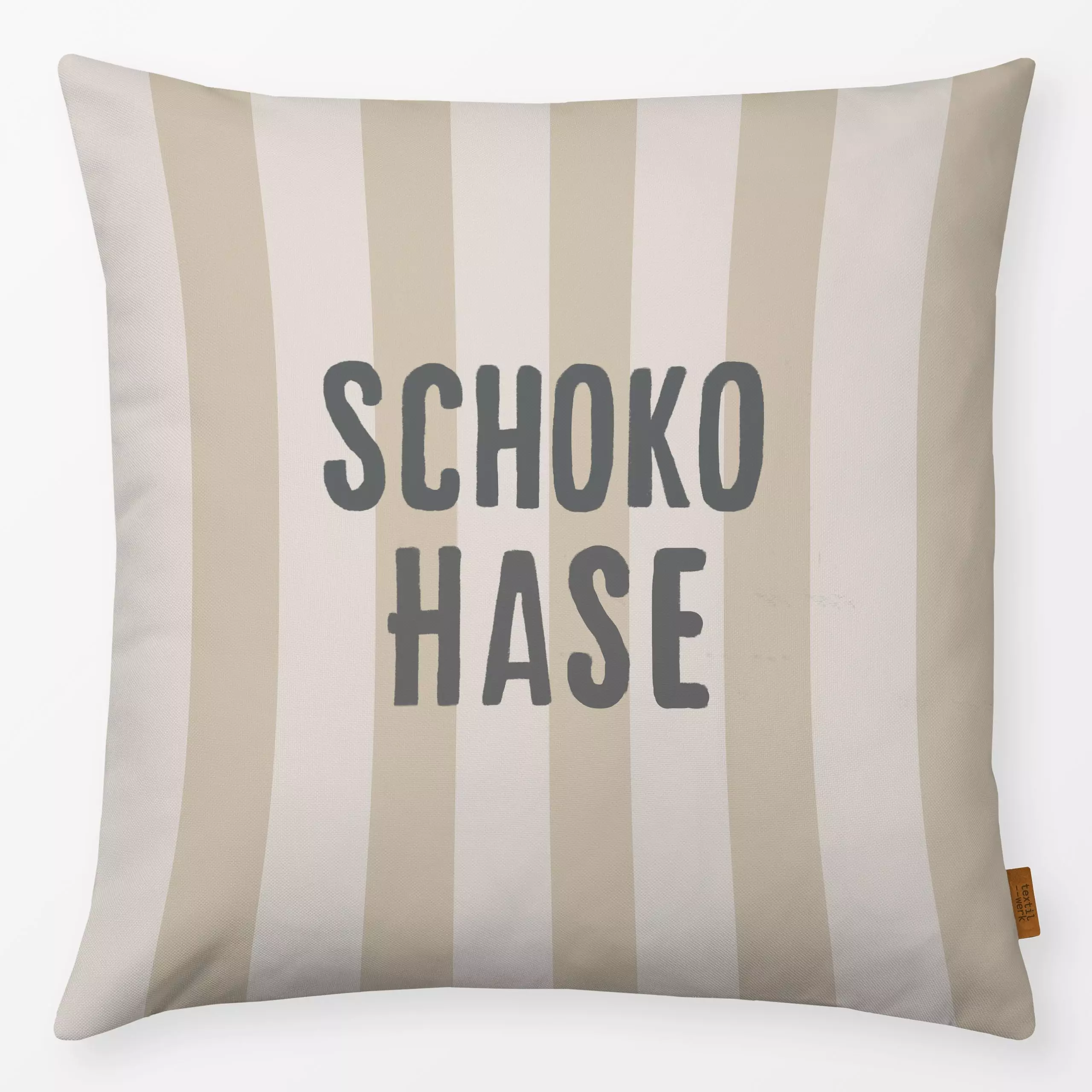 Kissen Schoko Hase Auf Beige - Frühling, Ostern - von „Alisa Knöß"; Osterhase, landhaus, geschenkidee, Spruchkissen, outdoor...