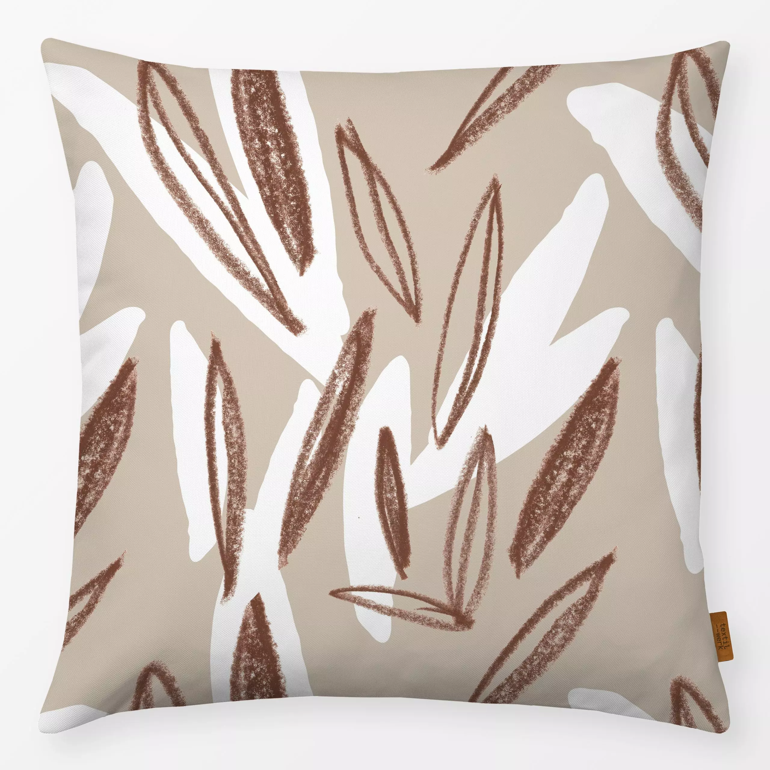 Kissen Ethno Leafs Allover braun - Blumen & Florales, Pflanzen & Botanik - von „Kruth Design"; Blätter, Zweige, Ethno, outdo...