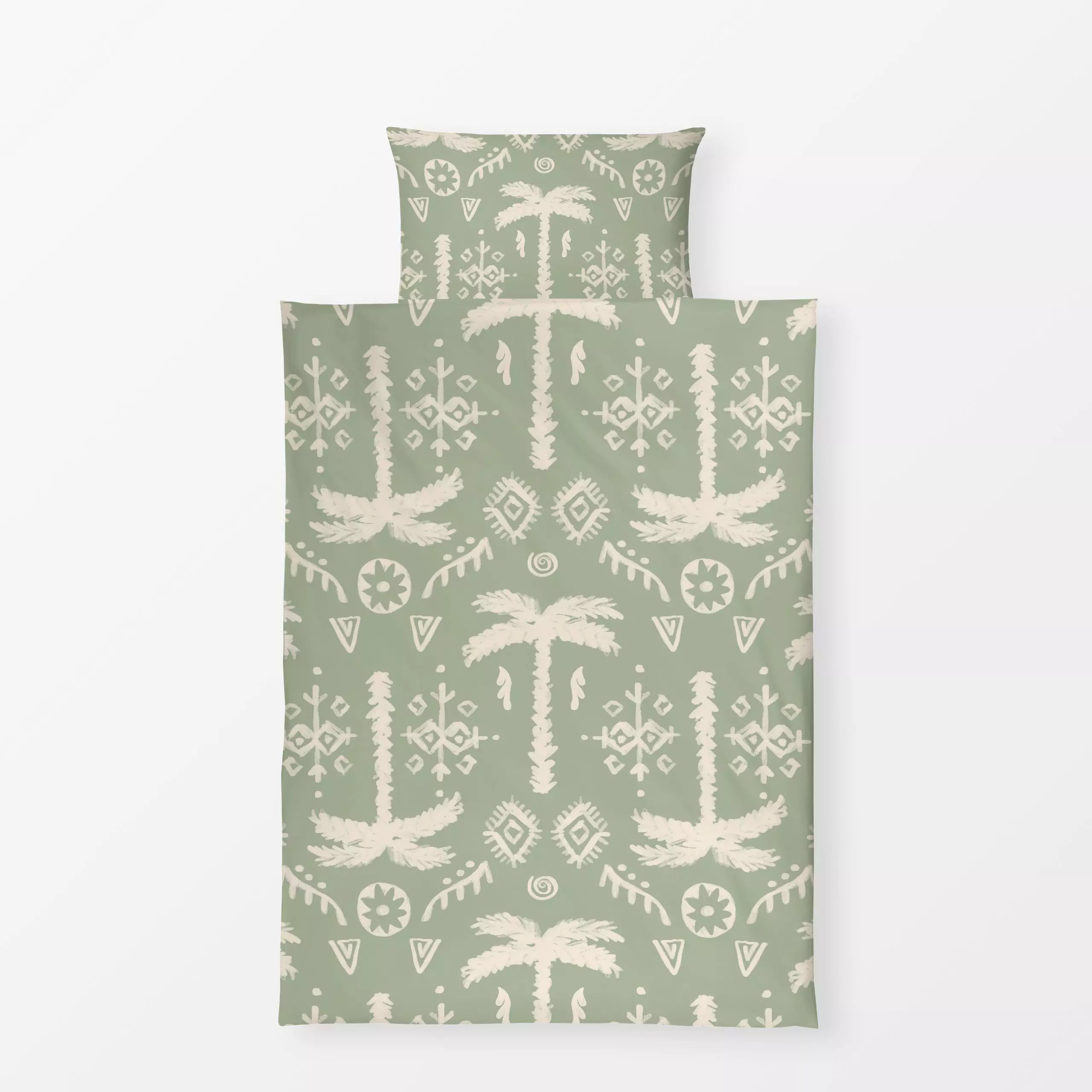 Bettwäsche PALM ETHNO IKAT Grün - Sommer, Symbole & Muster - von „Kruth Design"; Palmen, Garten, Sommer, Ethno, outdoor, Gar...