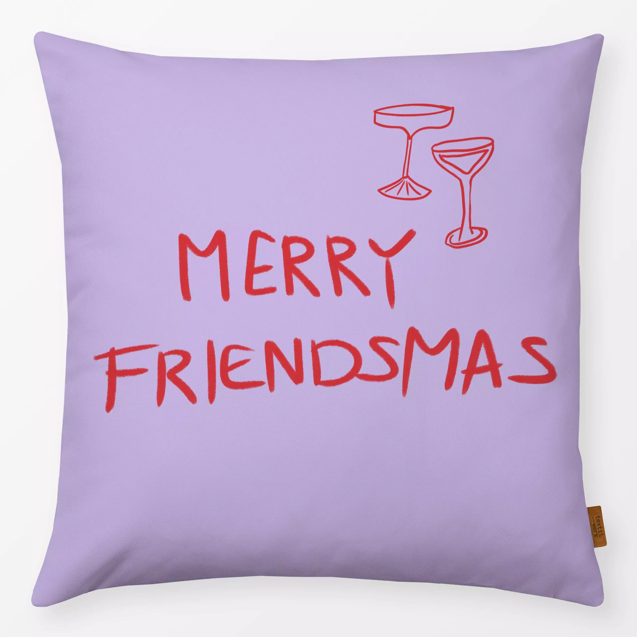 Kissen Merry Friendsmas Lila - Weihnachten, Anlässe - von „textilwerk"; Illustration, skandinavisch, Weihnachten, Weihnachts...