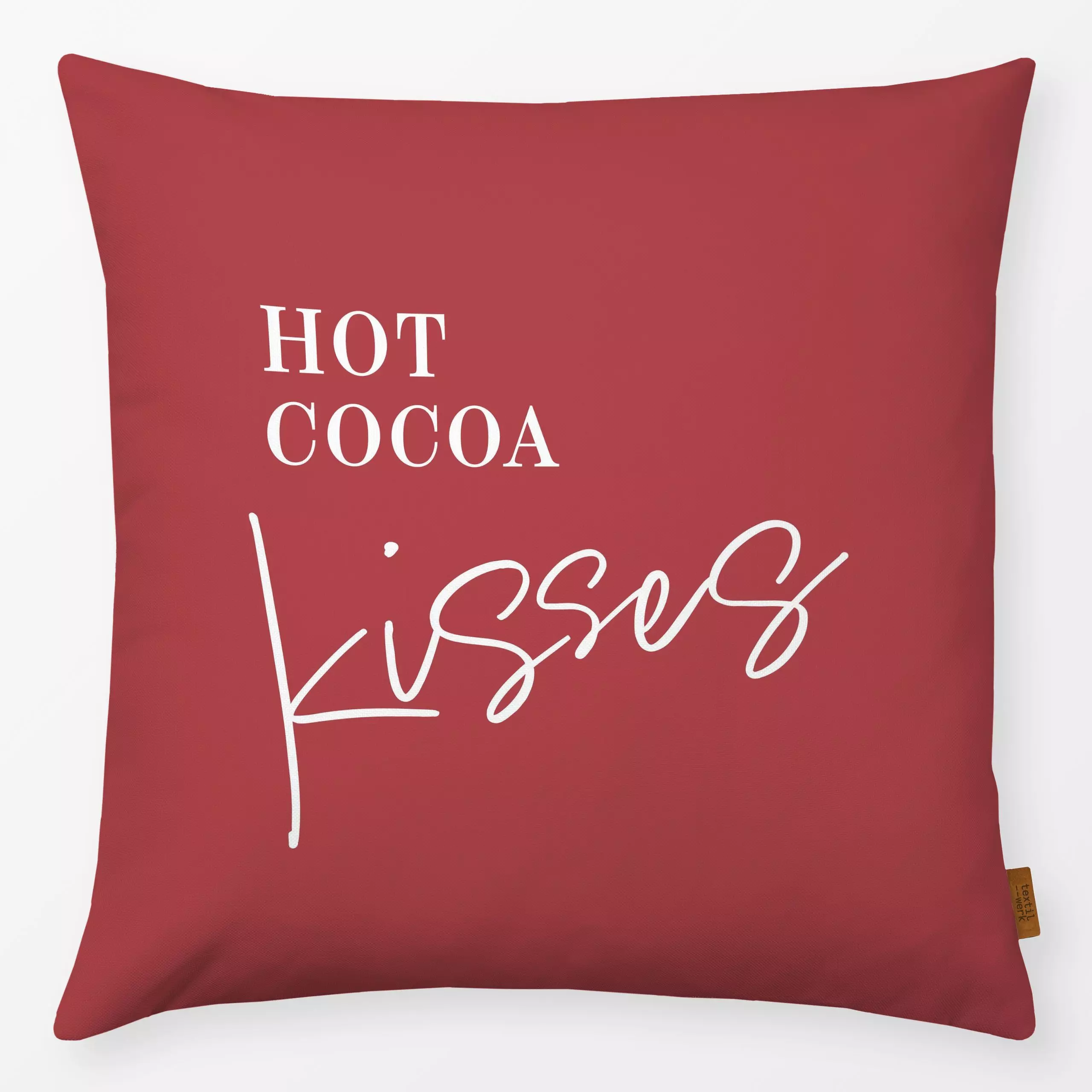 Kissen Hot Cocoa Kisses - Sprüche & Schriftzüge, Weihnachten, Anlässe - von „Barlena"; minimal, Weihnachten, Spruchkissen, w...