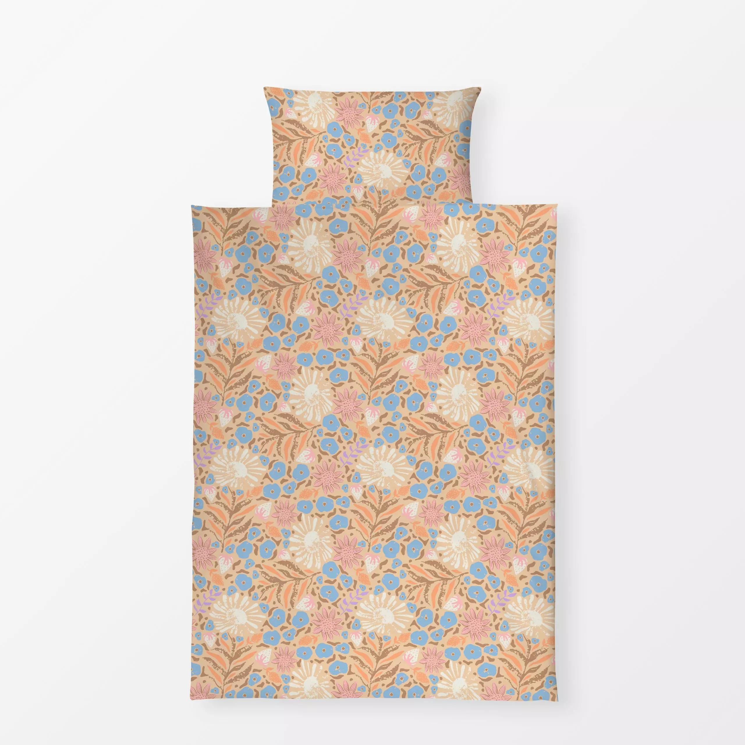 Bettwäsche Lana Peach - Blumen & Florales - von „Patries Elisabeth"; rosa, Erdbeeren, floral, blau, vintage, Floral, Himbeer...