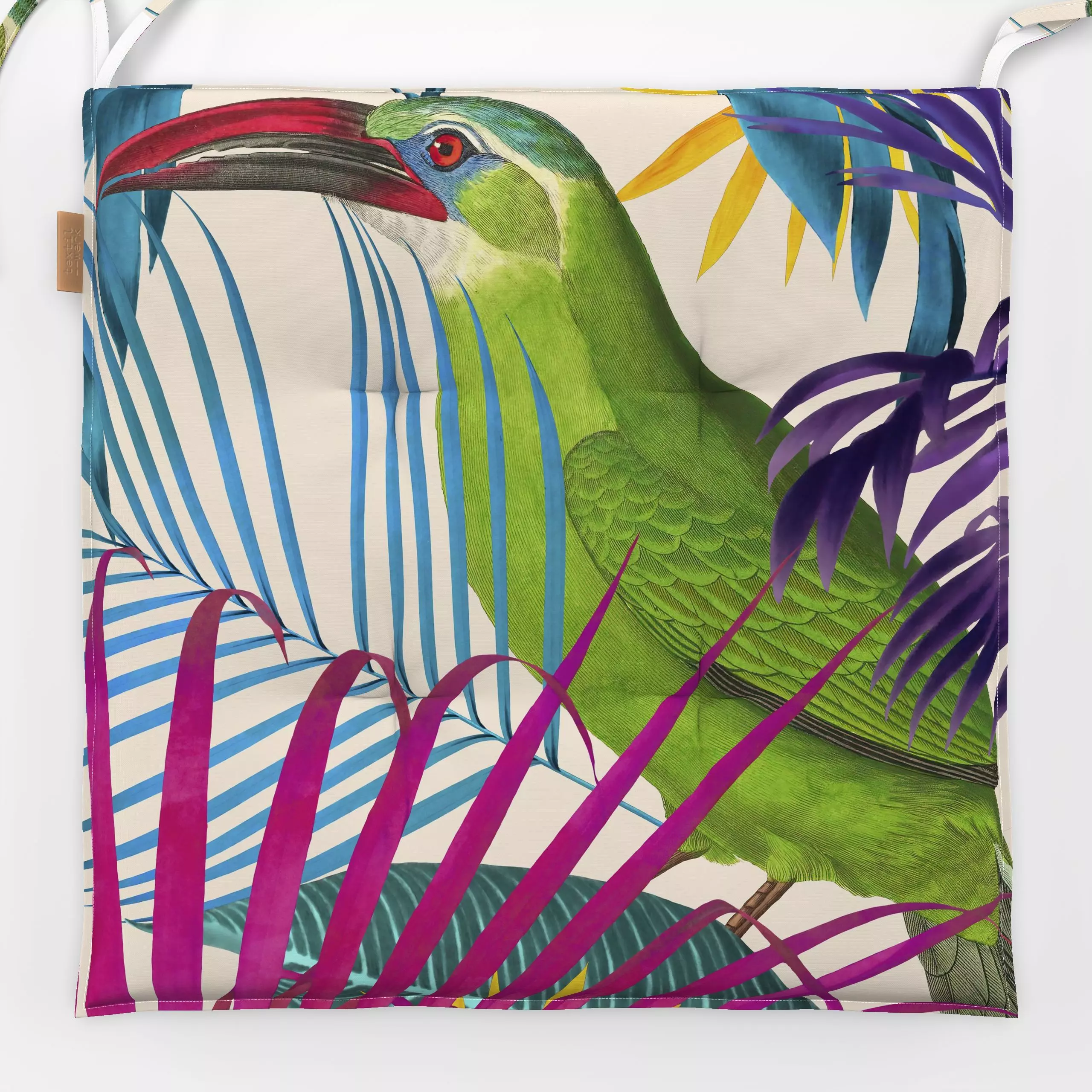 Sitzkissen Tropischer Tukan Beige - Tiere, Pflanzen & Botanik - von „Andrea Haase"; Papagei, beige, Sommer, exotisch, dschun...