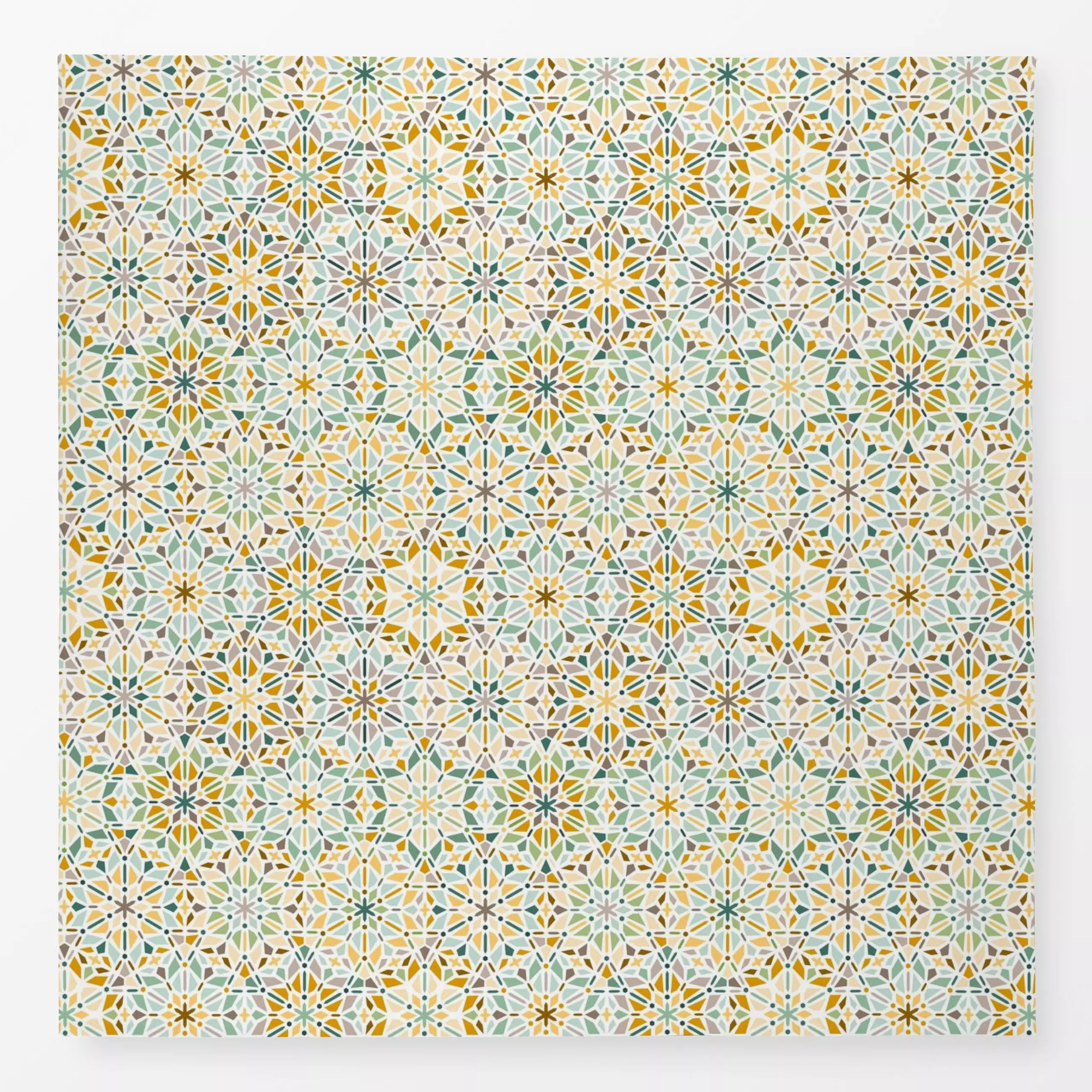 Tischdecke Kaleidoskop in grün und gelb, gemustert, von Heleen van Buul
