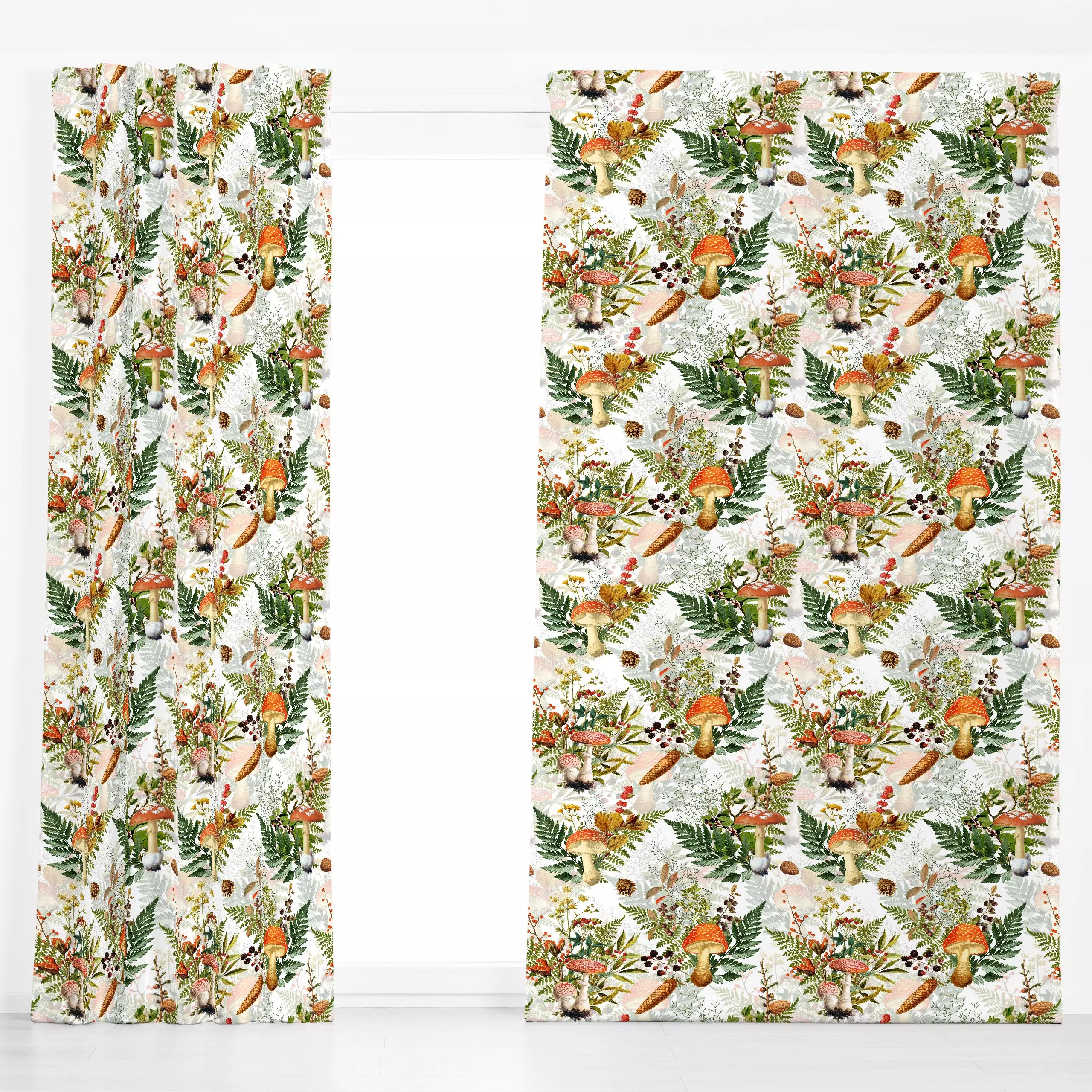 Dekovorhang Fliegenpilze - Herbst - von „Uta Naumann"; boho, Blätter, Beeren, Wald, vintage, pilze, Bohemian, Nature, Fliege...