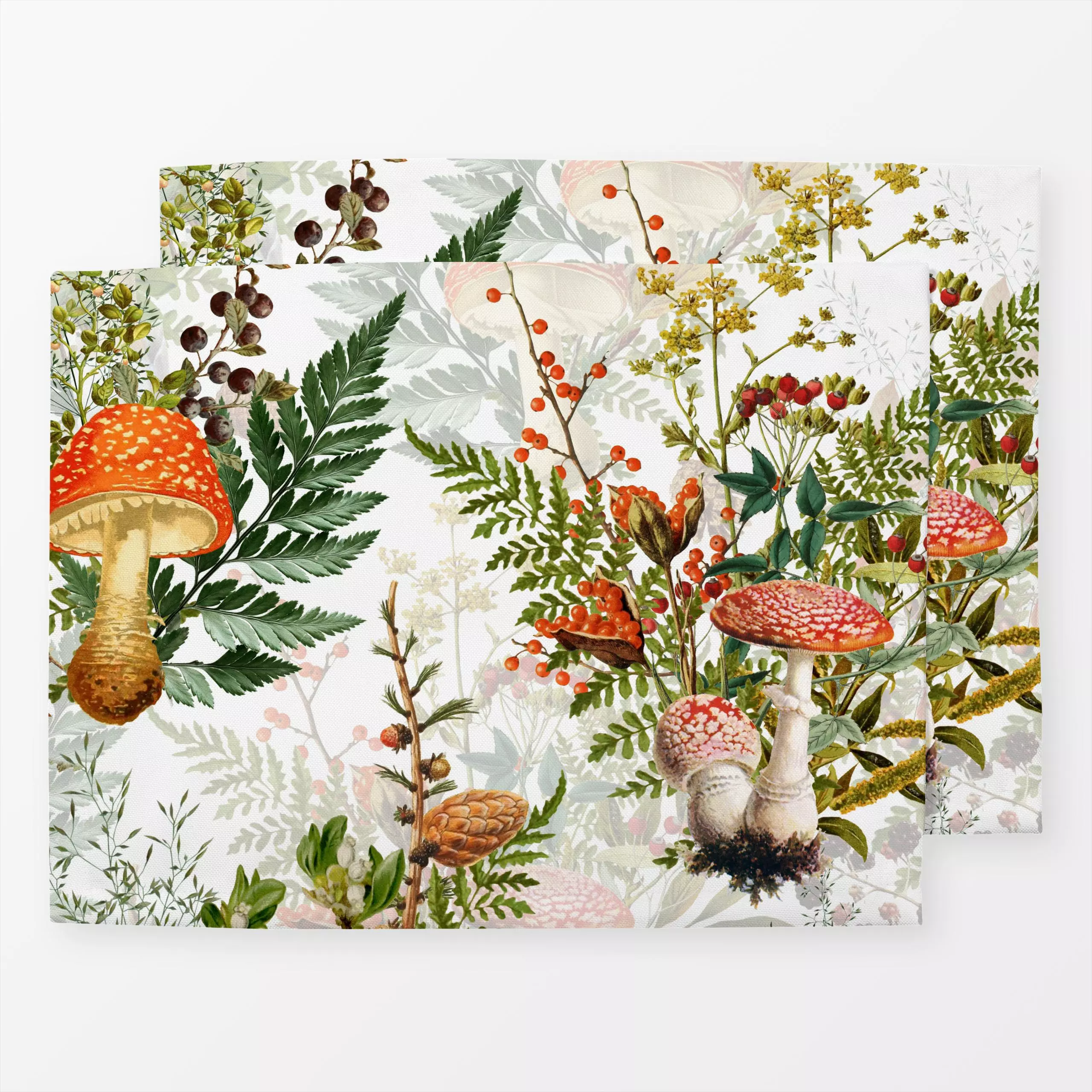Tischset Fliegenpilze - Herbst - von „Uta Naumann"; boho, Blätter, Beeren, Wald, vintage, pilze, Bohemian, Nature, Fliegenpi...