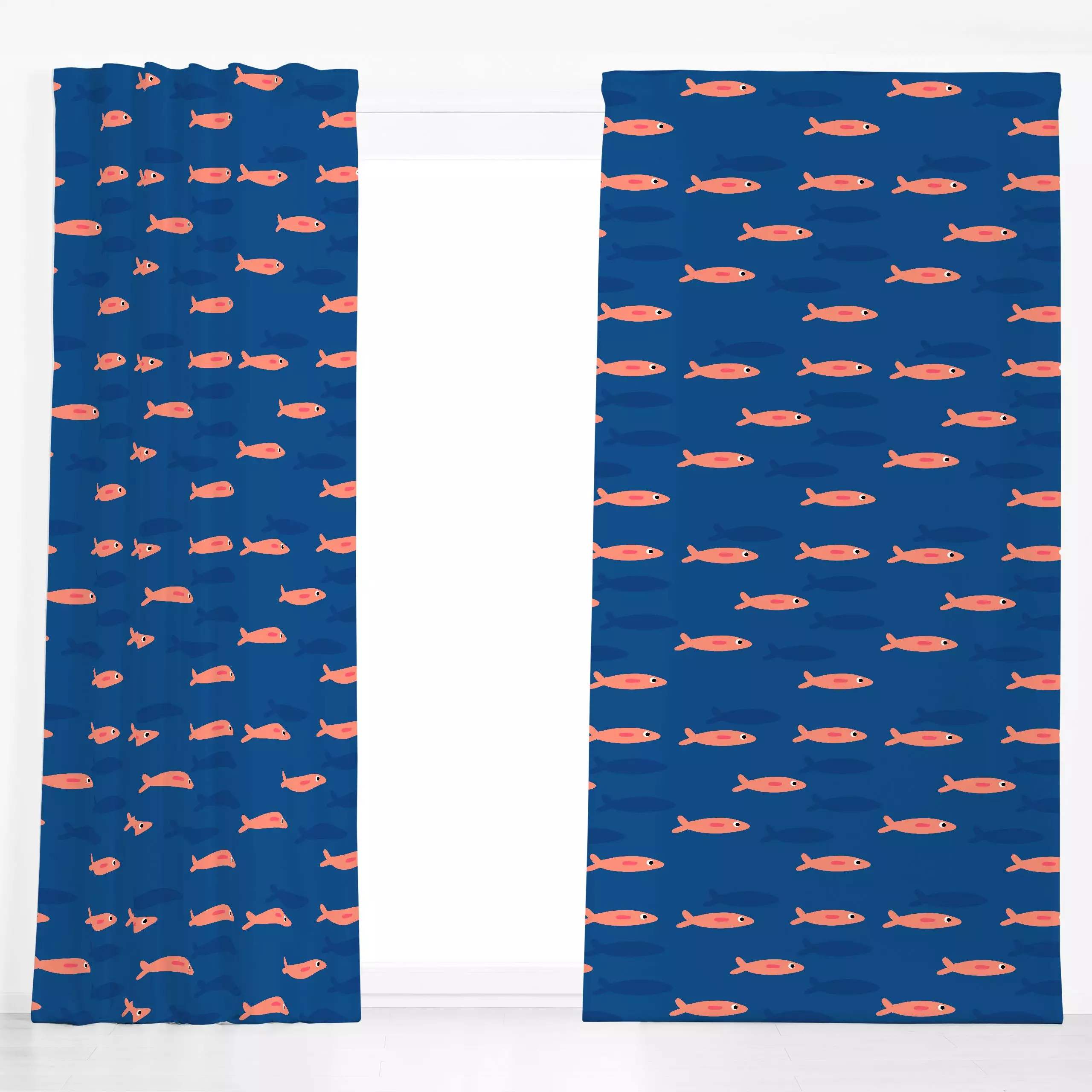 Dekovorhang Fischmuster blau - Kinderzimmer & Motive für Kinder, Tiere, Symbole & Muster - von „Julia Reyelt"; minimal, Ozea...